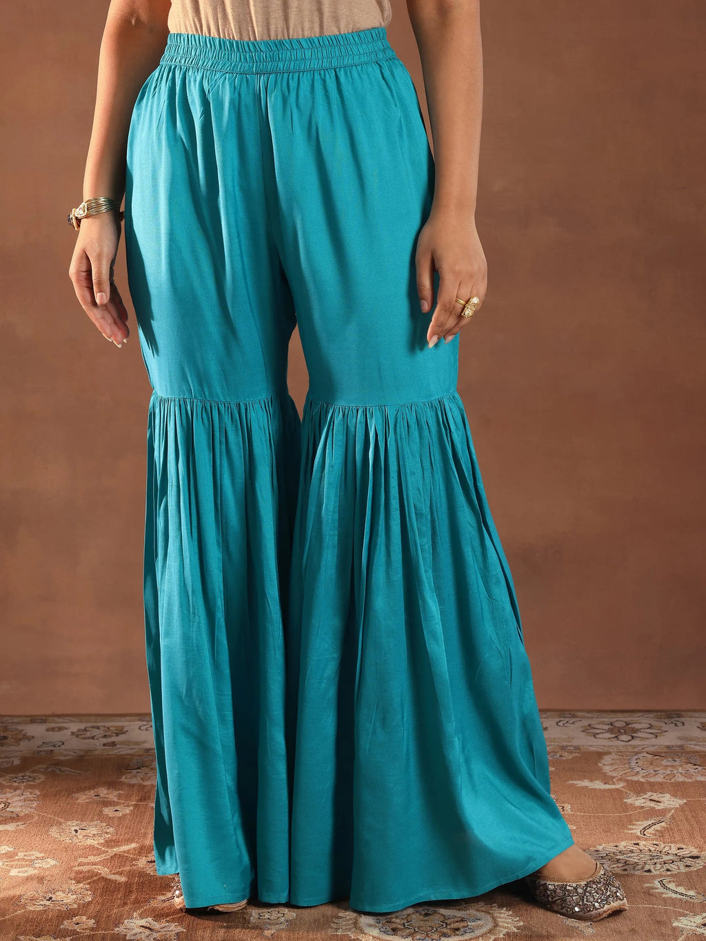 Green Woven Design Silk Blend Straight Suit With Dupatta