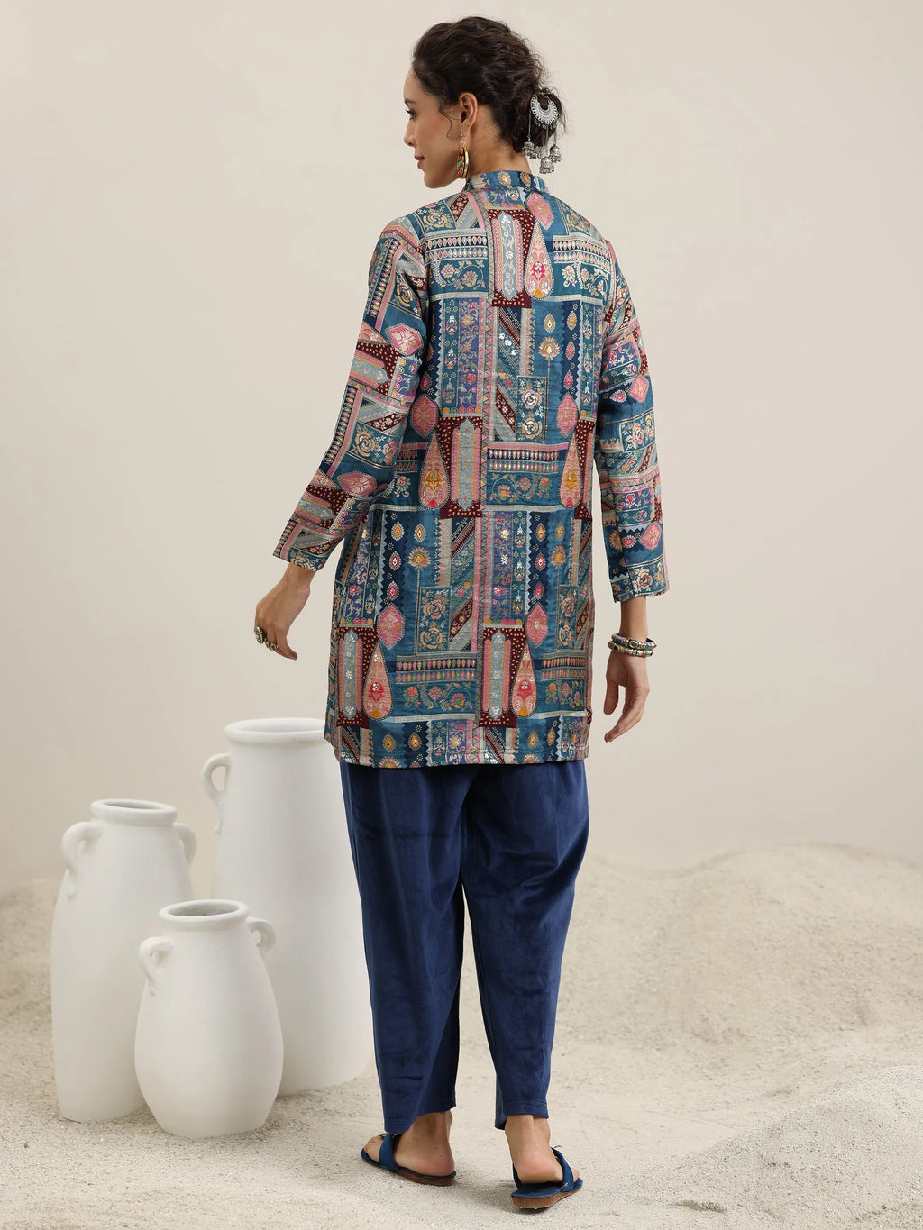 Blue Solid Velvet 3 Piece Co-Ords