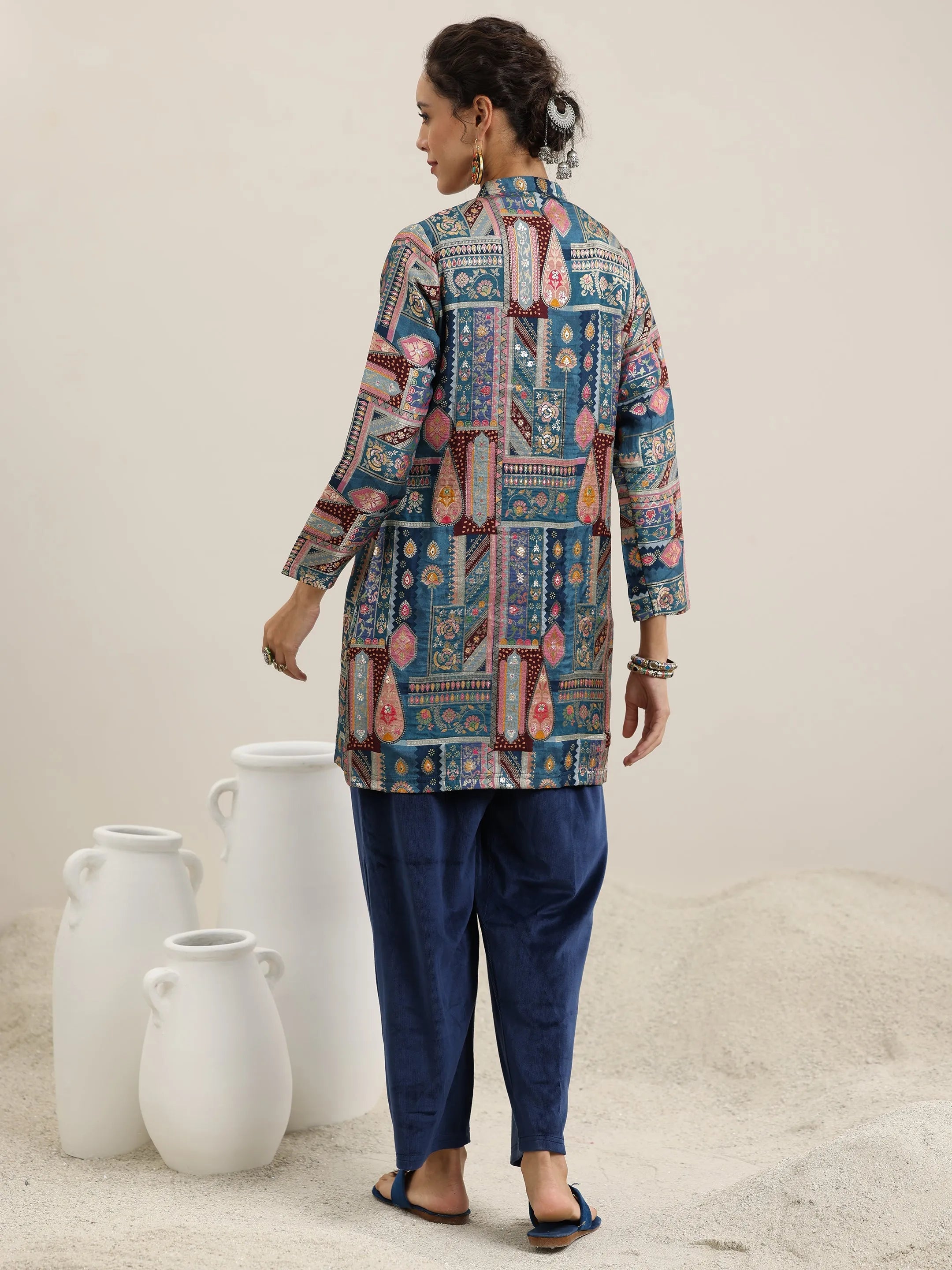 Blue Solid Velvet 3 Piece Co-Ords