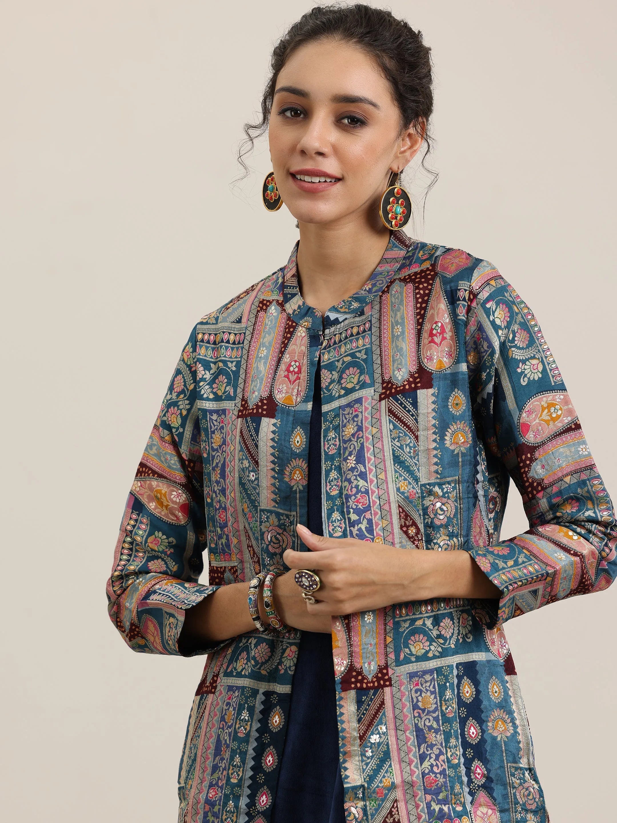 Blue Solid Velvet 3 Piece Co-Ords