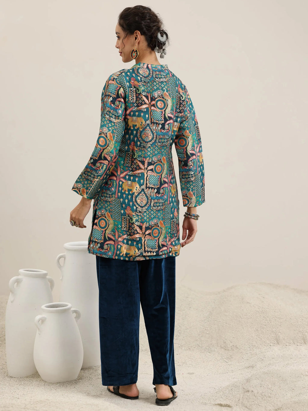 Blue Woven Design Silk Blend Co-Ords