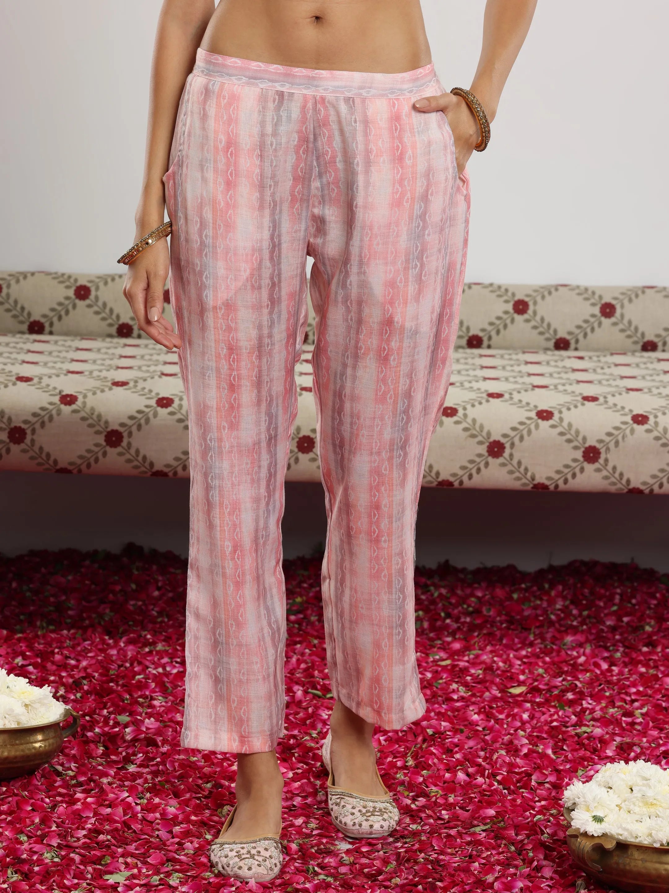 Off White Printed Cotton Blend Straight Suit With Dupatta