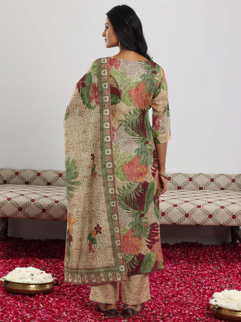 Multi Printed Cotton Blend Straight Suit With Dupatta
