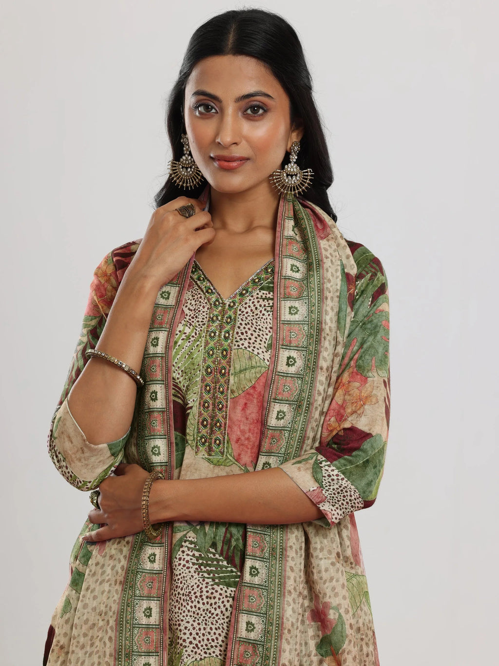 Multi Printed Cotton Blend Straight Suit With Dupatta