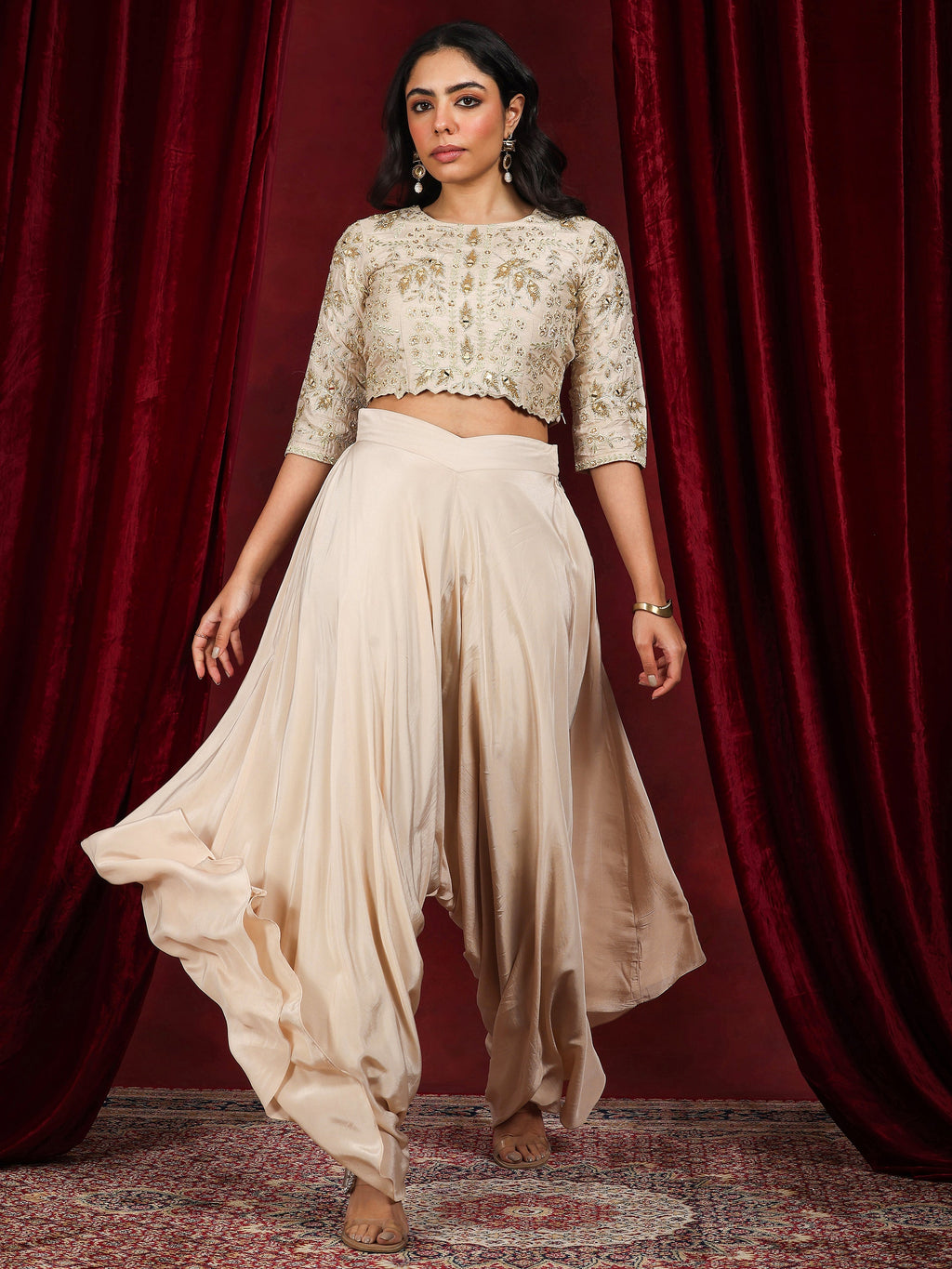 Libas Art Beige Embellished Silk Blend Co-Ords