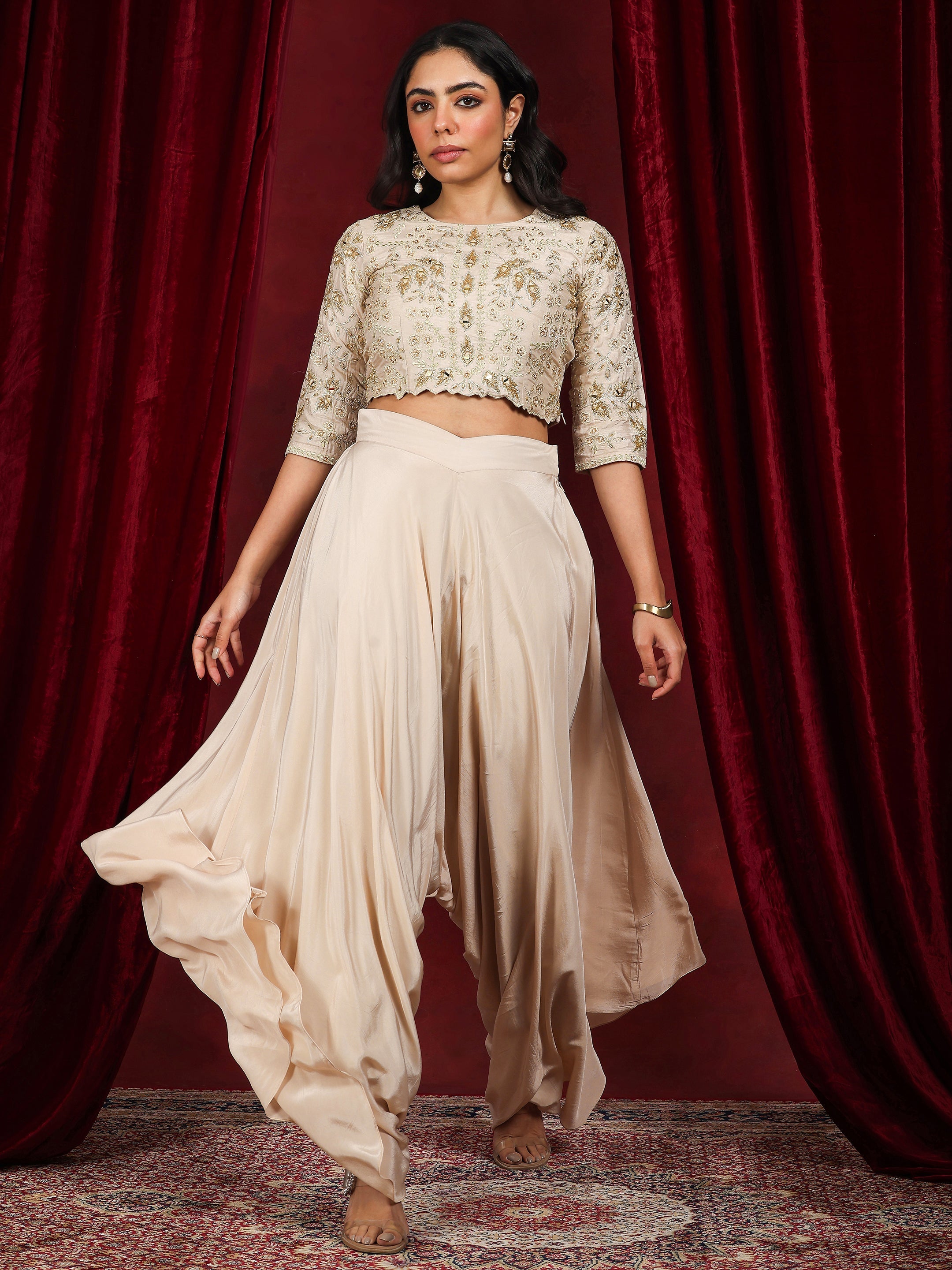 Libas Art Beige Embellished Silk Blend Co-Ords