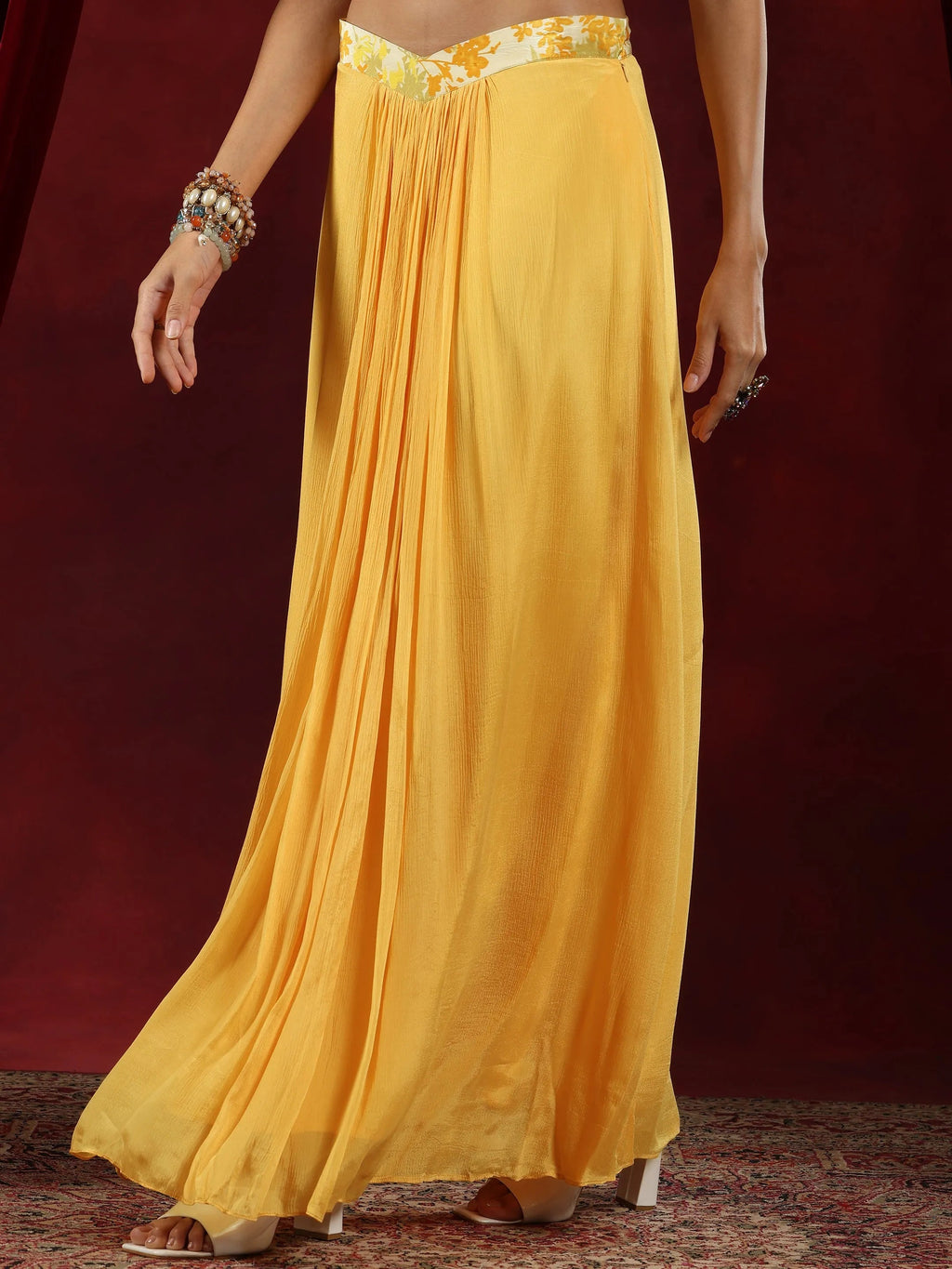 Libas Art Yellow Printed Silk Blend 3 Piece Co-Ords