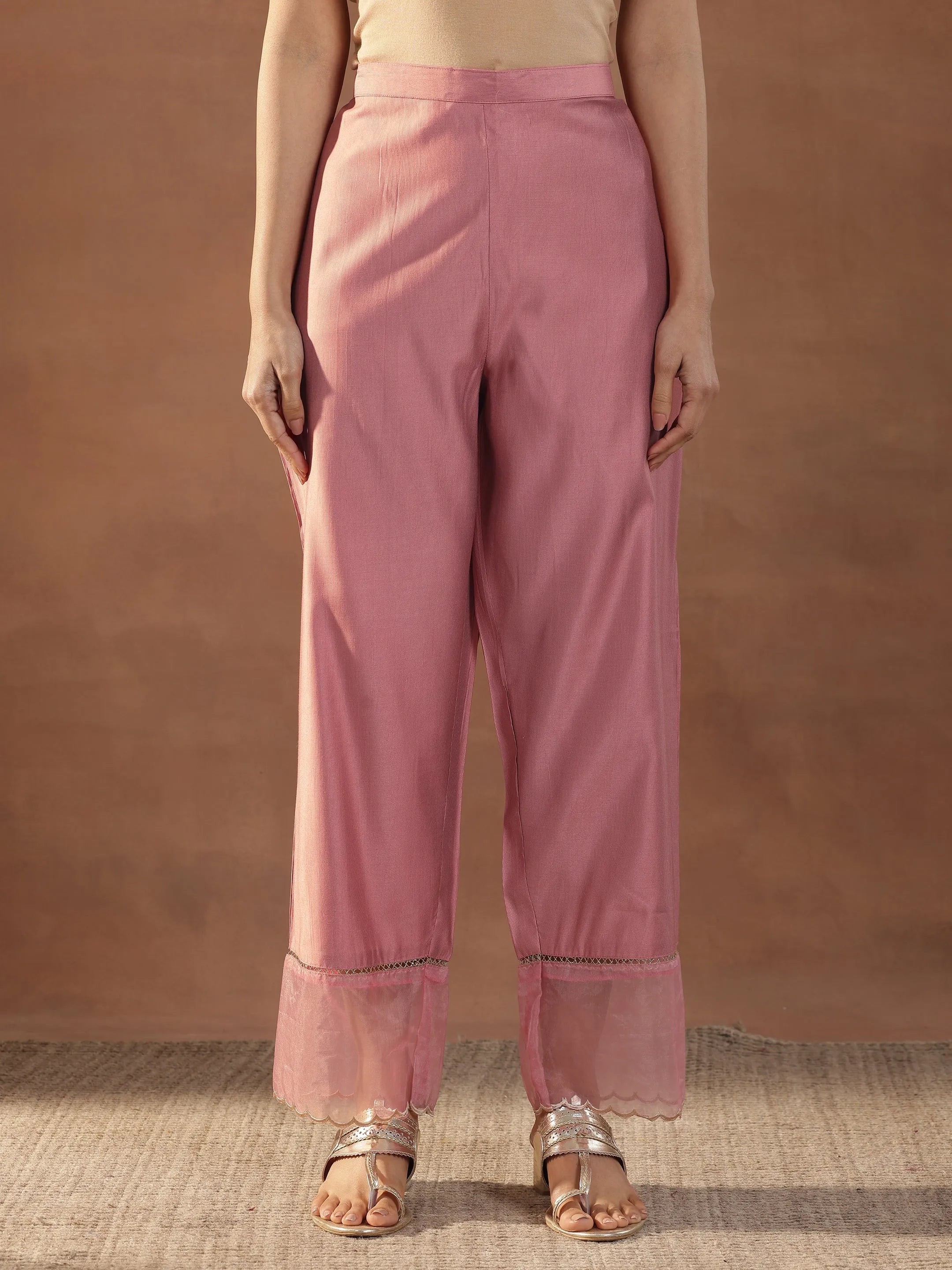 Peach Embroidered Silk Blend Straight Kurta Set