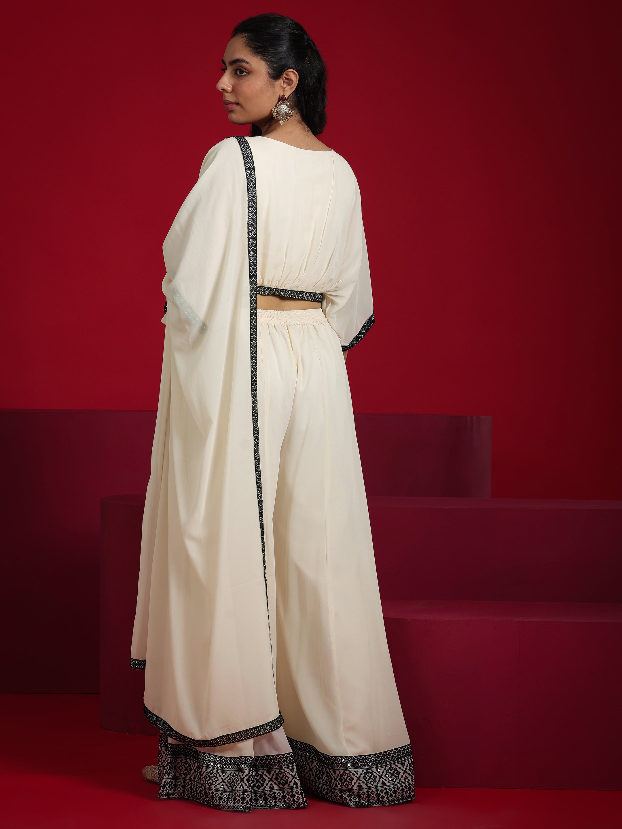 Libas Art Off-White Embroidered Georgette Co-Ords With Dupatta