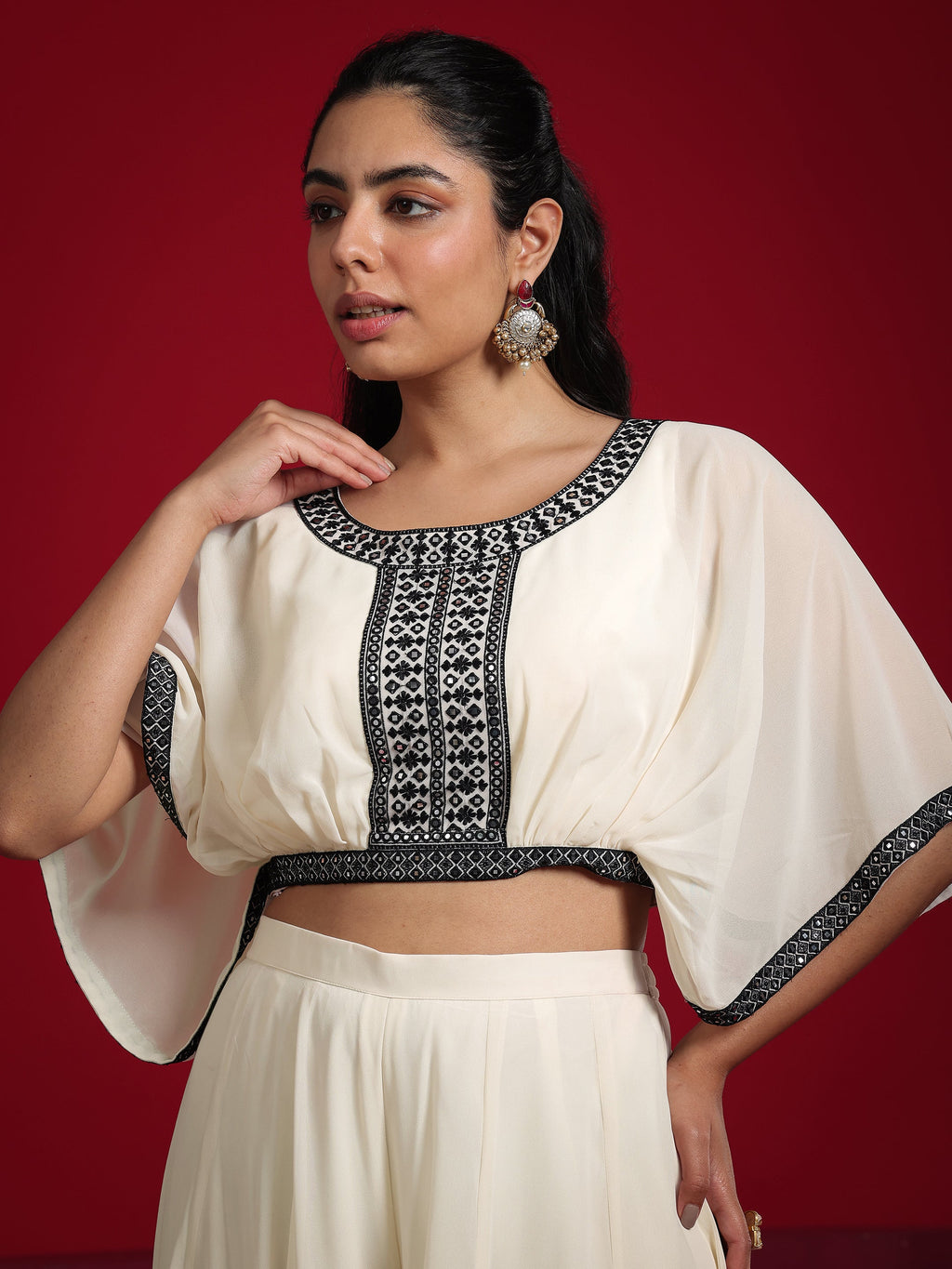 Libas Art Off-White Embroidered Georgette Co-Ords With Dupatta