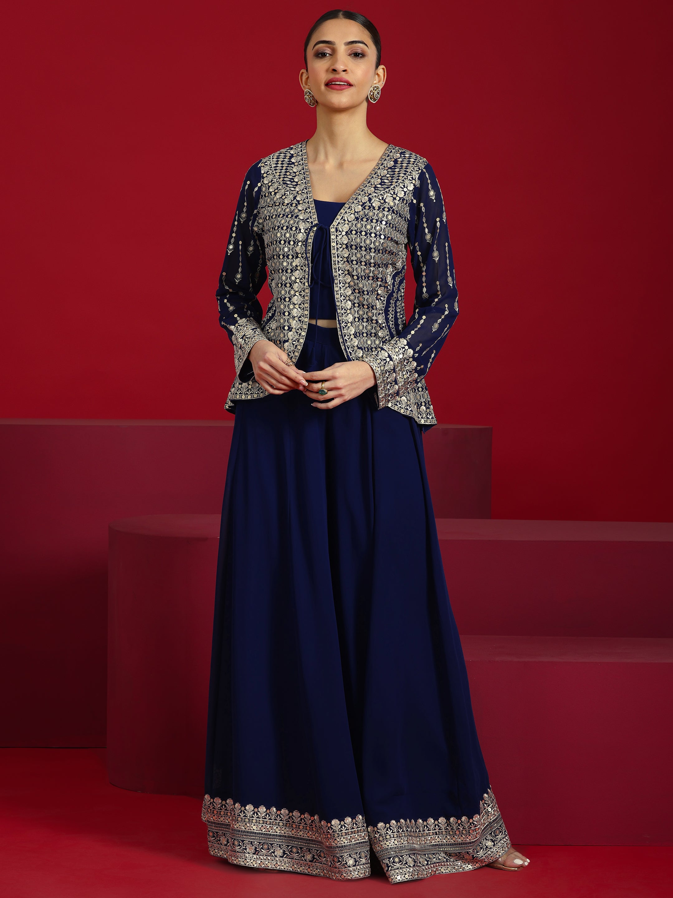 Libas Art Blue Embellished Georgette Co-Ord Sets