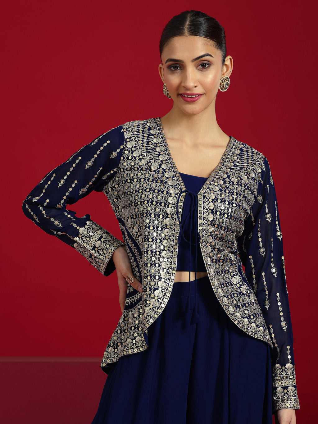 Libas Art Blue Embellished Georgette Co-Ord Sets