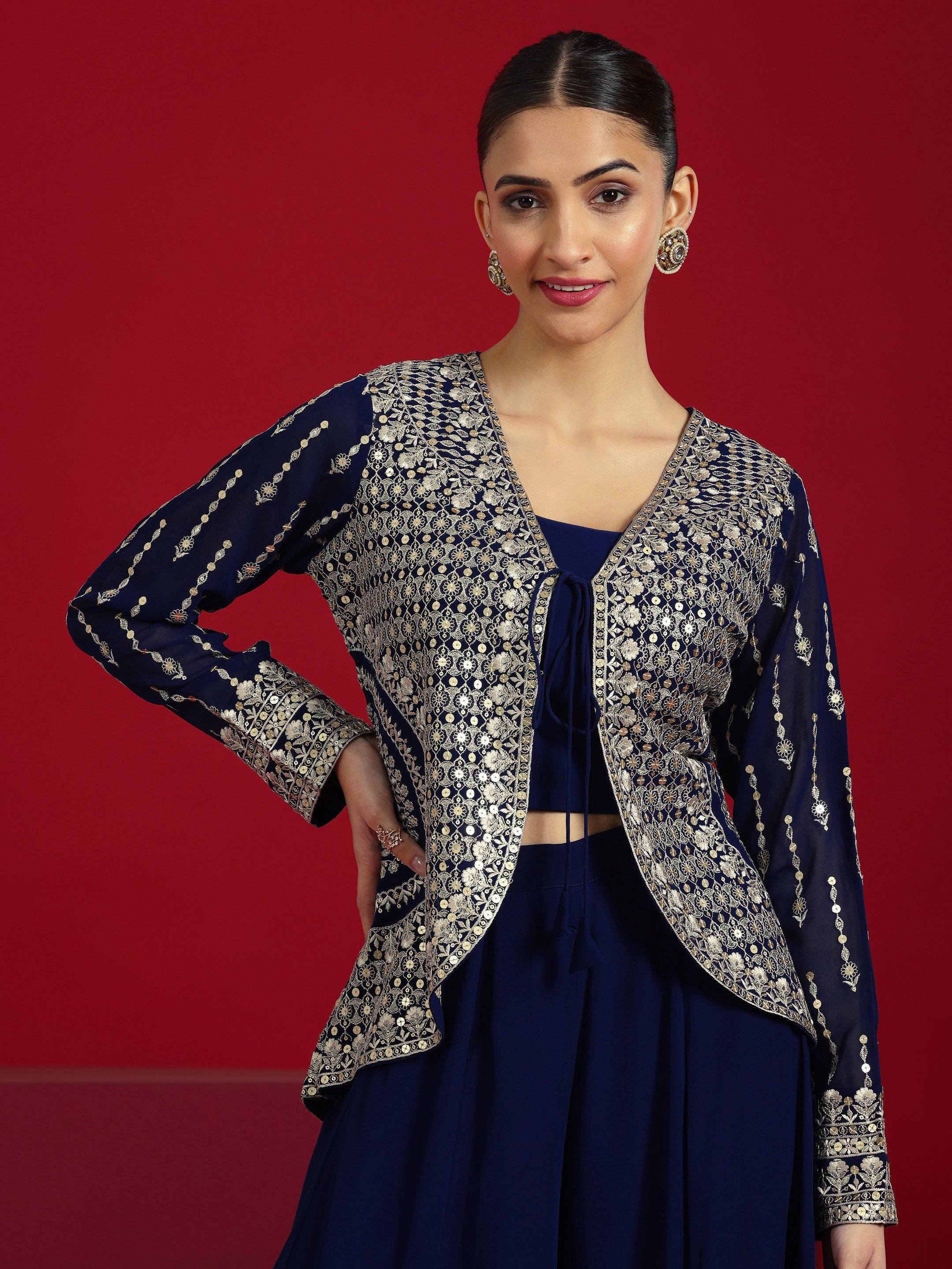 Libas Art Blue Embellished Georgette Co-Ord Sets