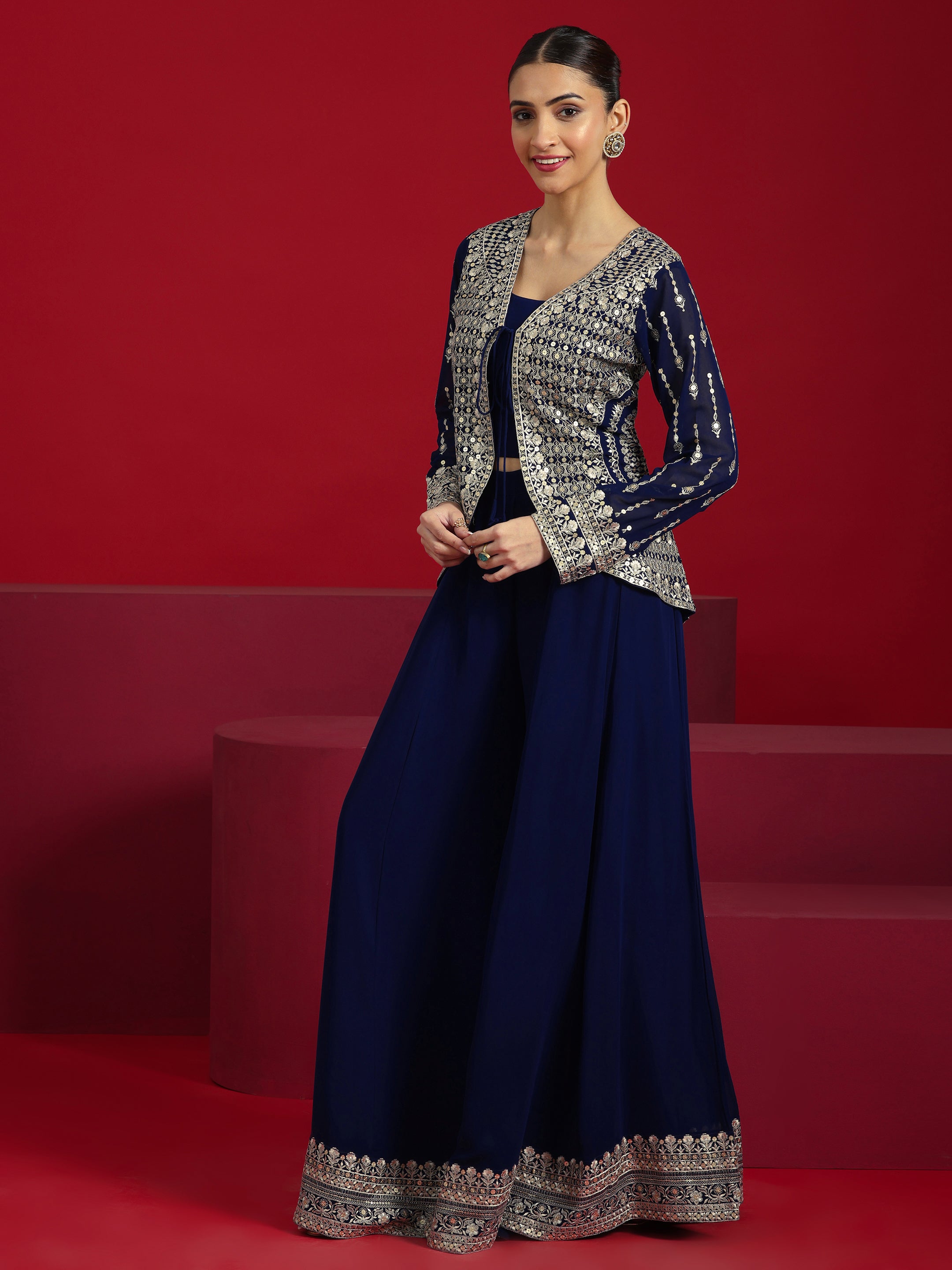 Libas Art Blue Embellished Georgette Co-Ord Sets