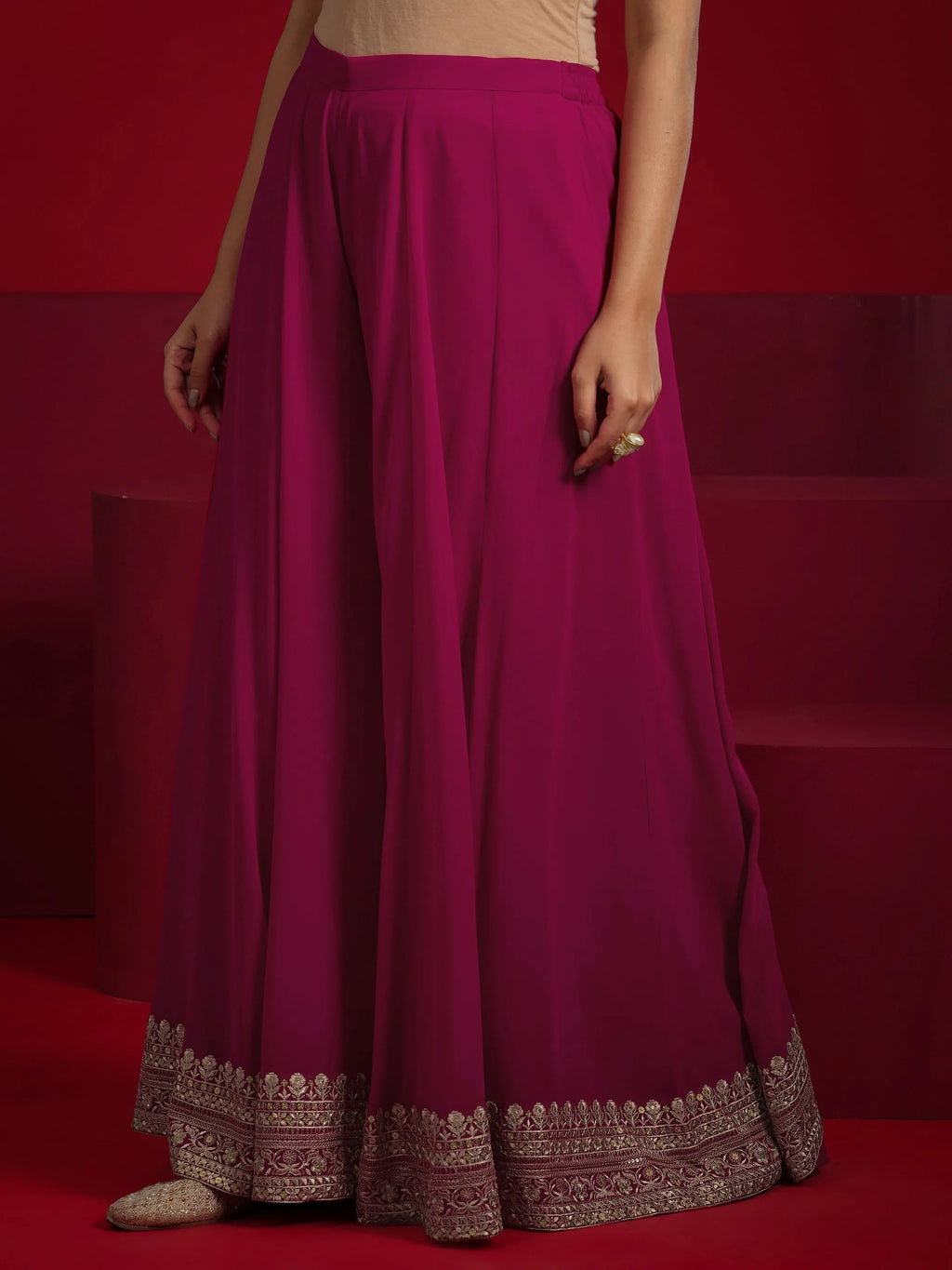 Libas Art Pink Embellished Georgette 3 Piece Co-Ord Sets With Jacket