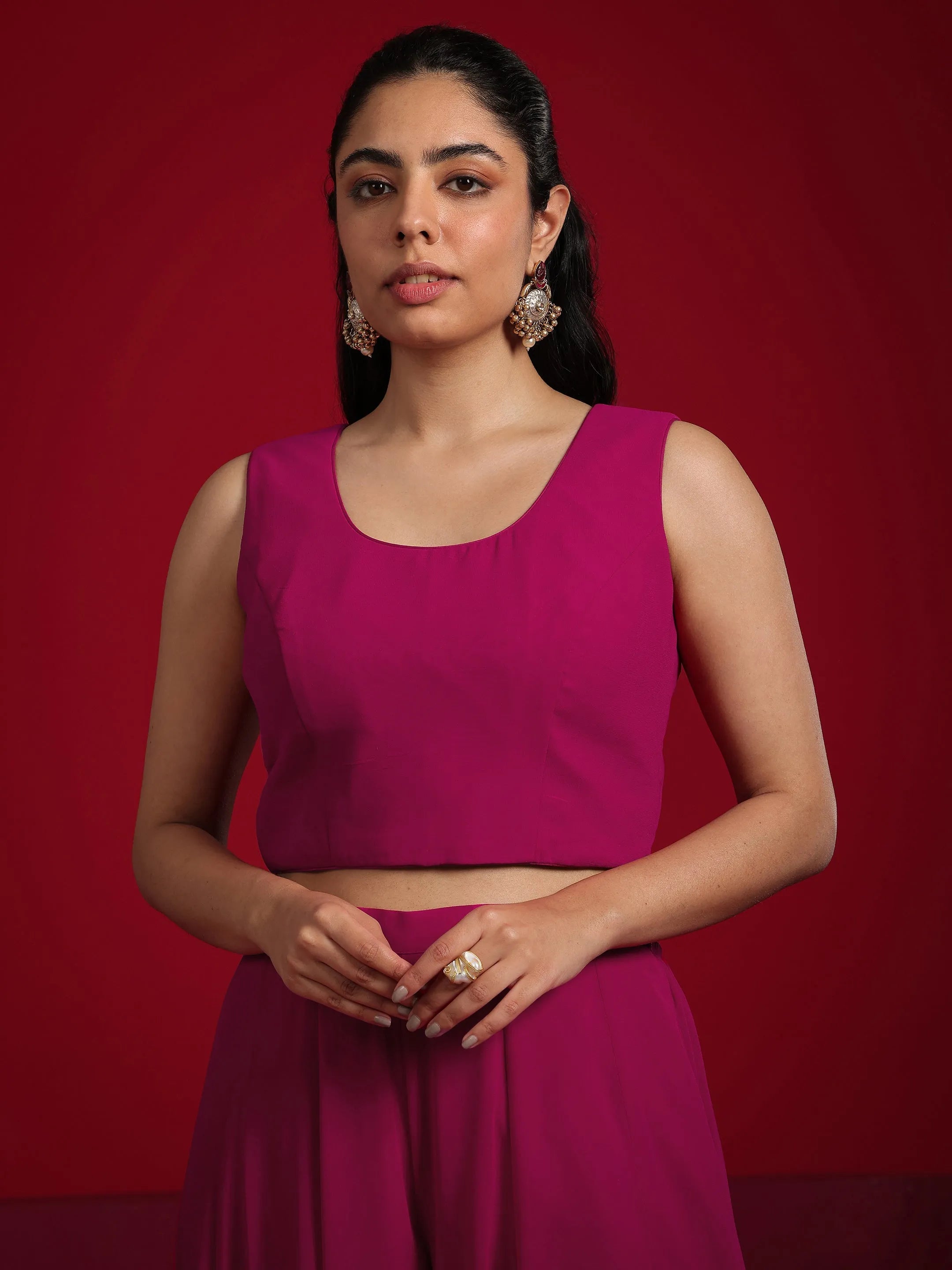 Libas Art Pink Embellished Georgette 3 Piece Co-Ord Sets With Jacket