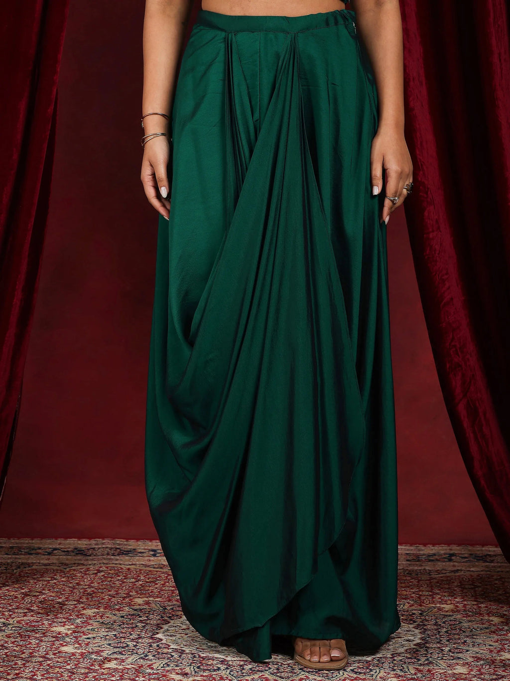 Libas Art Green Embroidered Silk Blend 3 Piece Co-Ords With Shrug