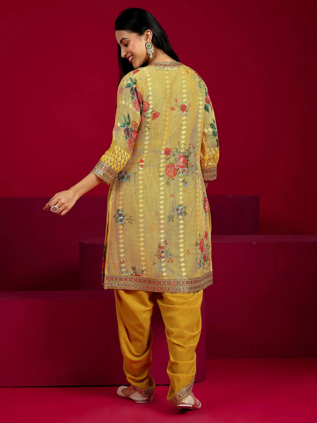Libas Art Mustard Embroidered Georgette Co-Ord Sets
