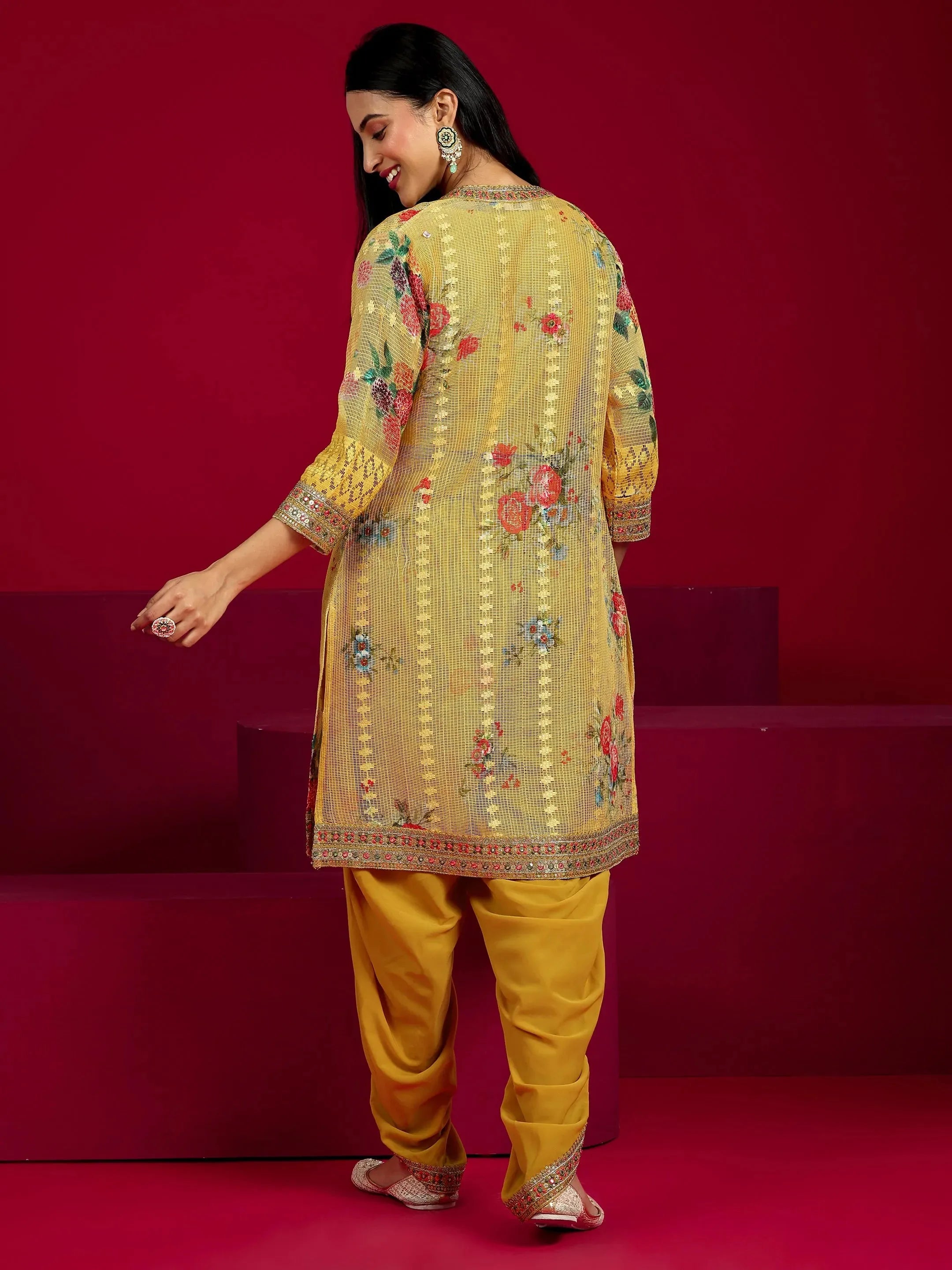 Libas Art Mustard Embroidered Georgette Co-Ord Sets