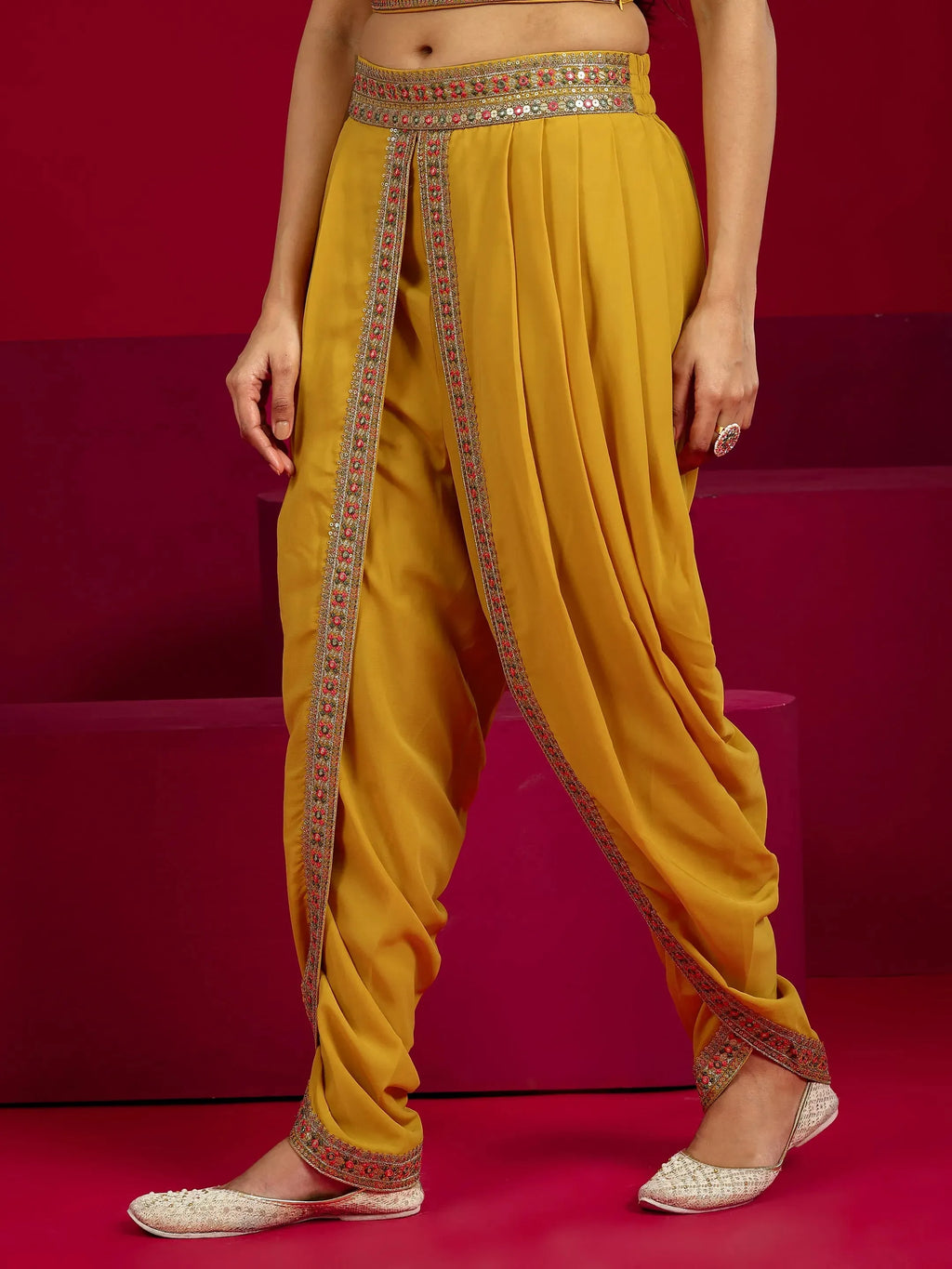 Libas Art Mustard Embroidered Georgette Co-Ord Sets