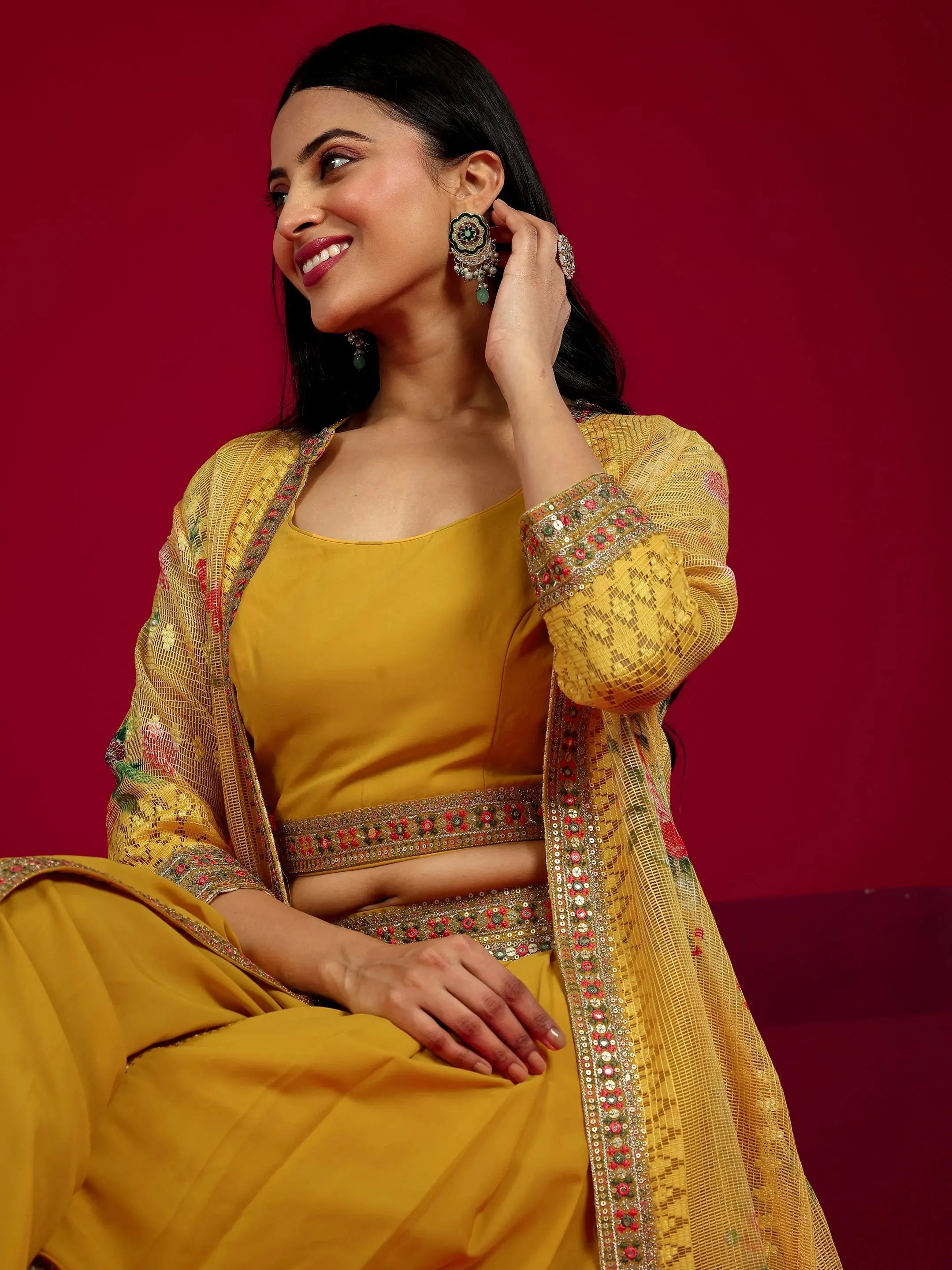 Libas Art Mustard Embroidered Georgette Co-Ord Sets