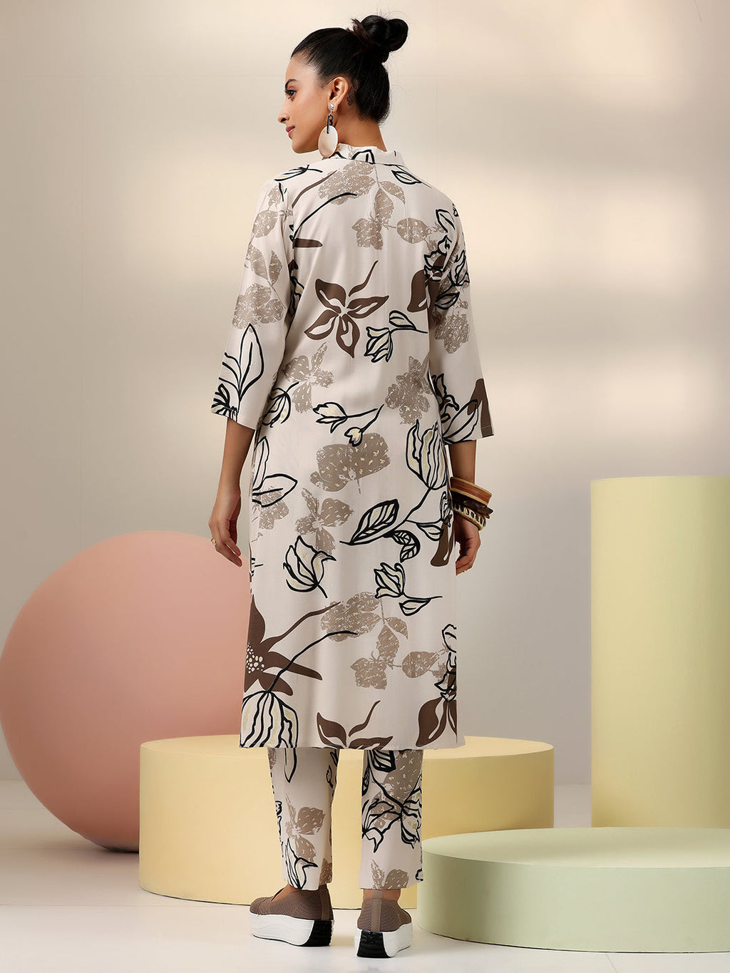 Beige Printed Rayon Co-Ords