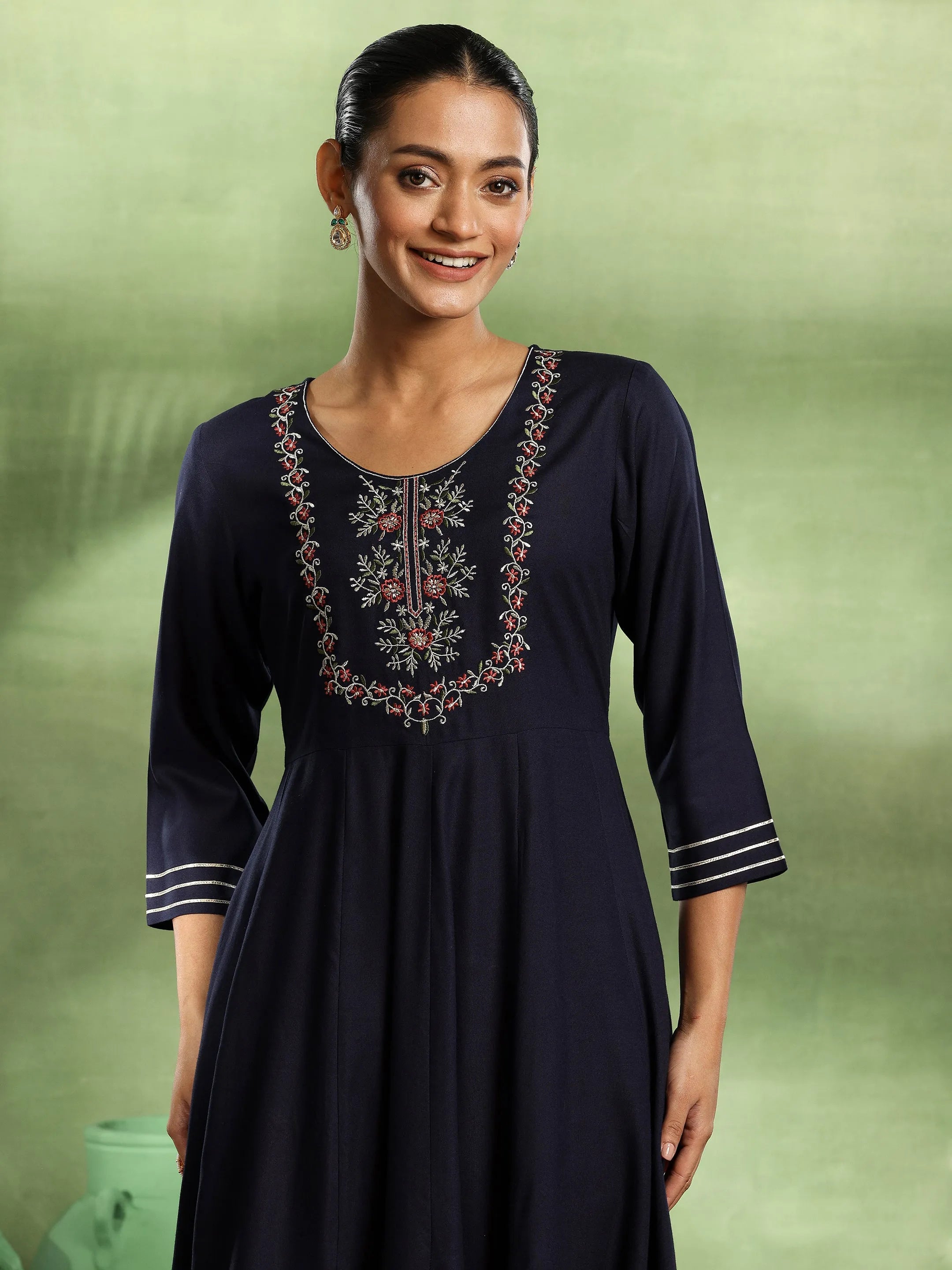 Blue Yoke Design Rayon Anarkali Suit With Dupatta