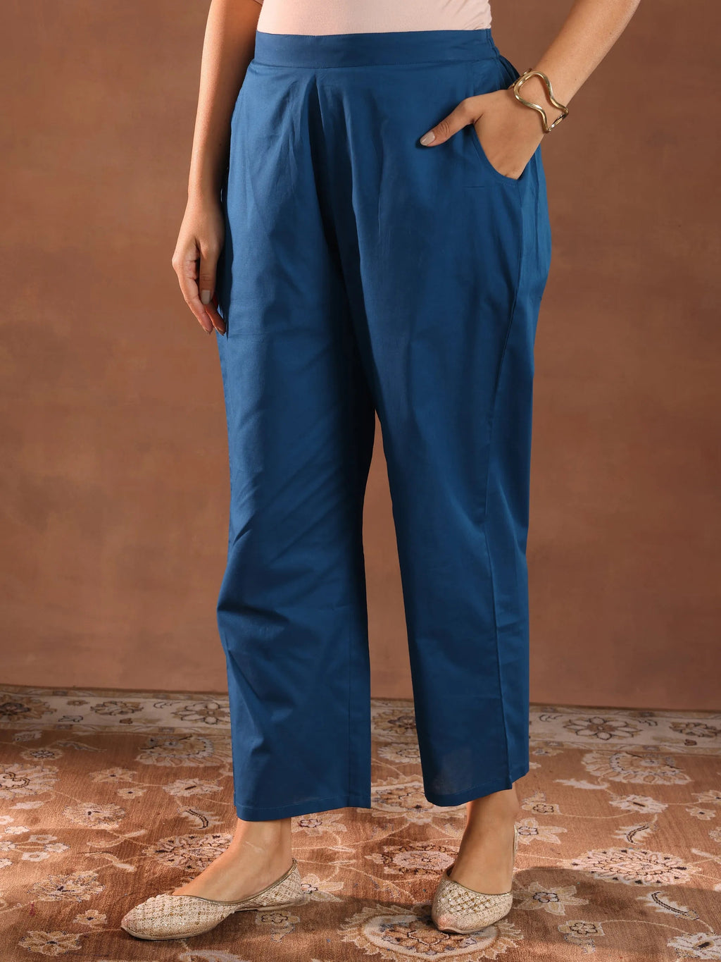 Blue Embroidered Chanderi Silk Straight Suit With Dupatta