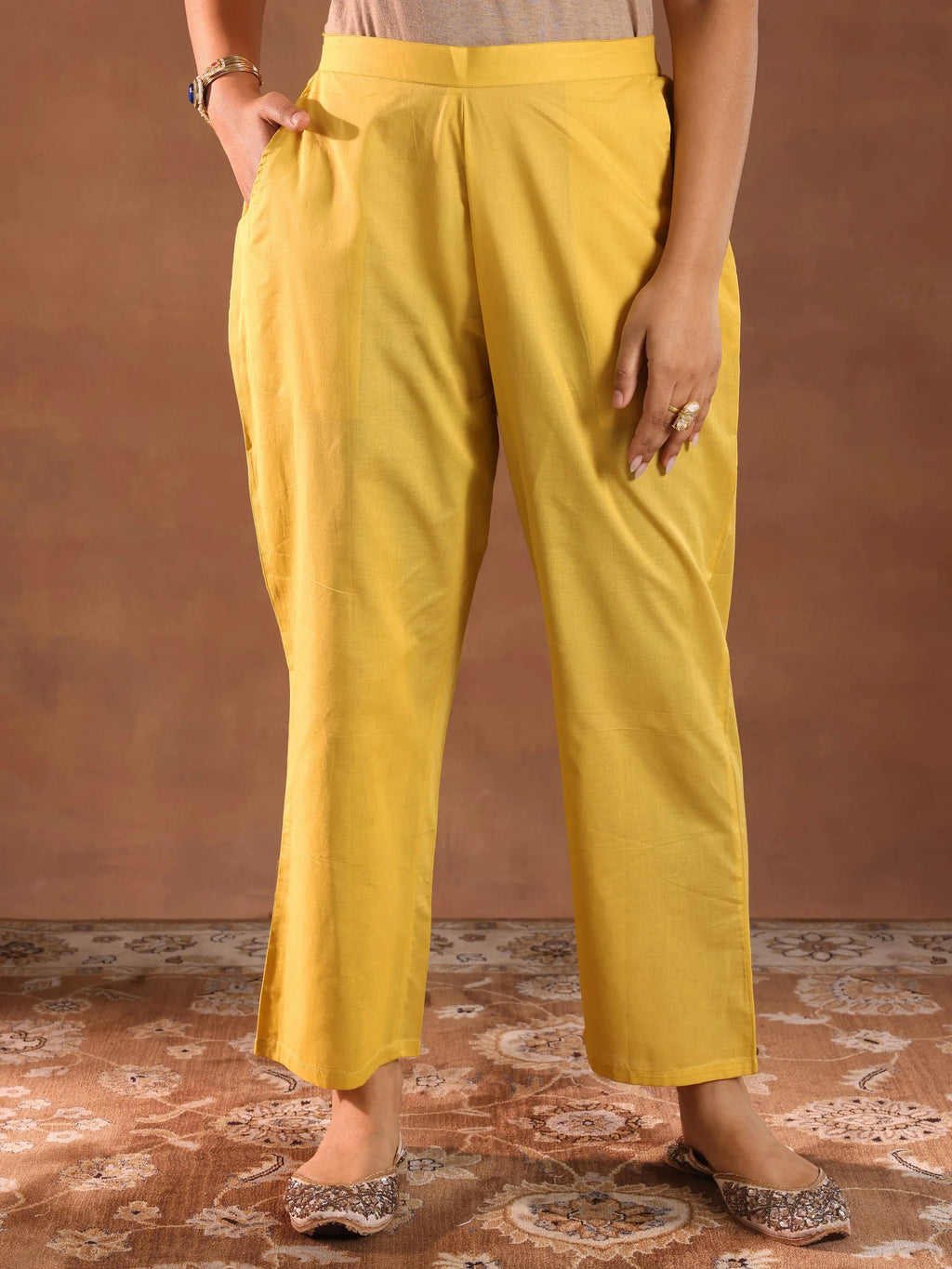 Mustard Embroidered Chanderi Silk Straight Suit With Dupatta