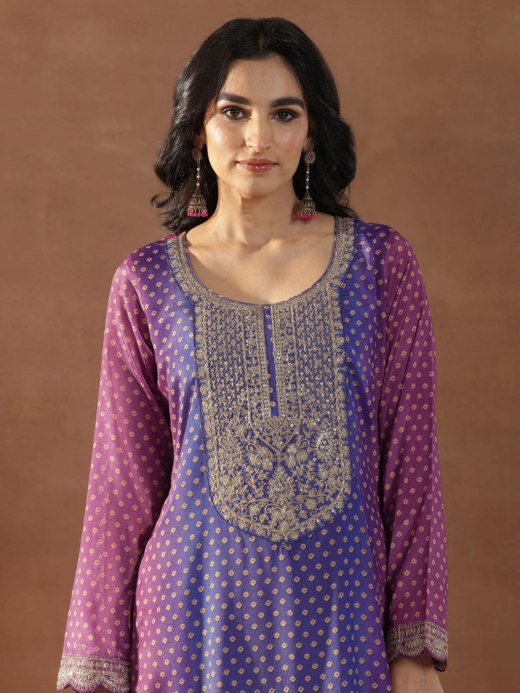 Magenta Printed Silk Blend Straight Suit Set With Dupatta