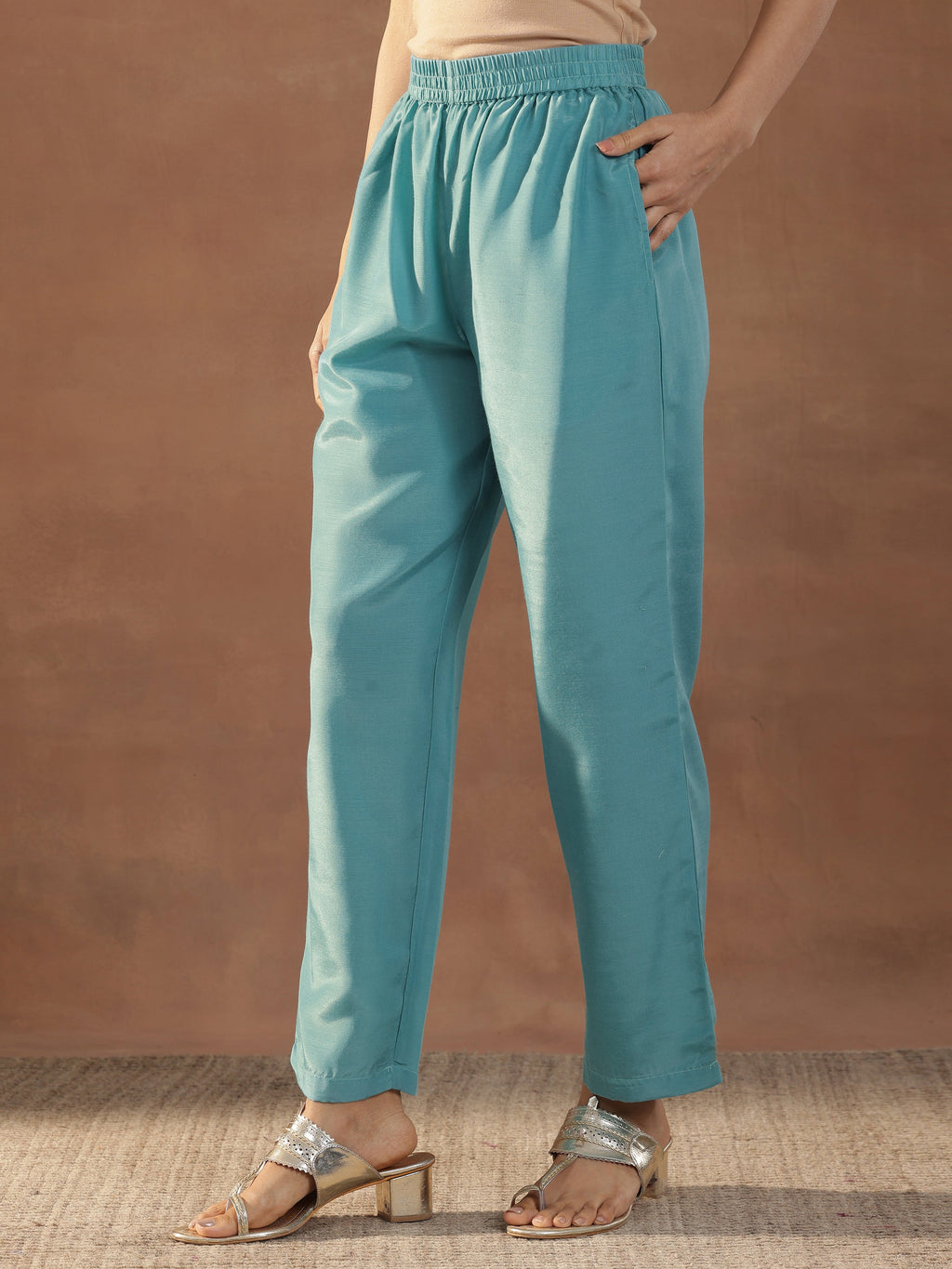 Blue Embroidered Silk Blend Straight Suits With Dupatta