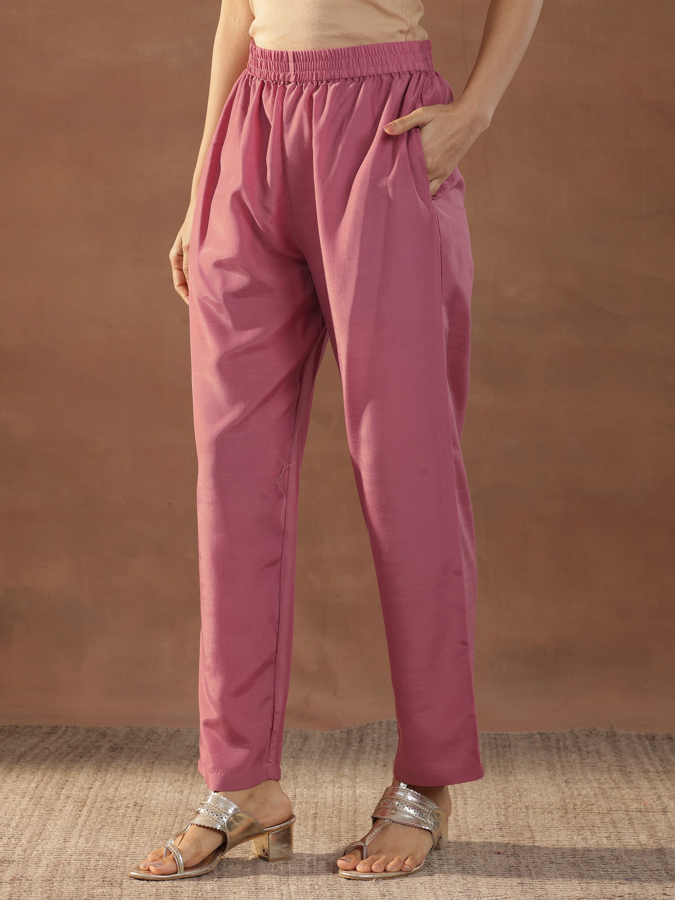 Pink Embroidered Silk Blend Straight Suits With Dupatta