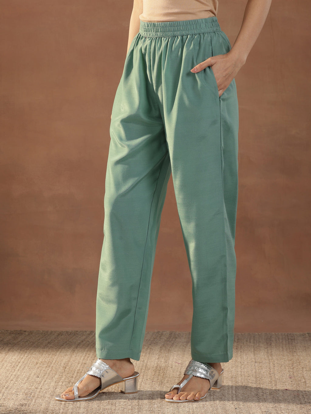 Green Embroidered Silk Blend Straight Suits With Dupatta