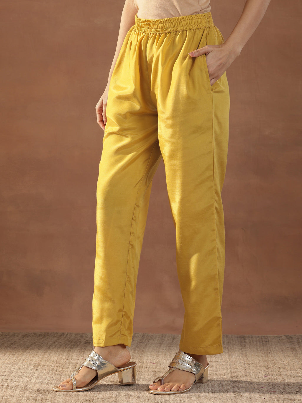 Mustard Embroidered Silk Blend Straight Suits With Dupatta