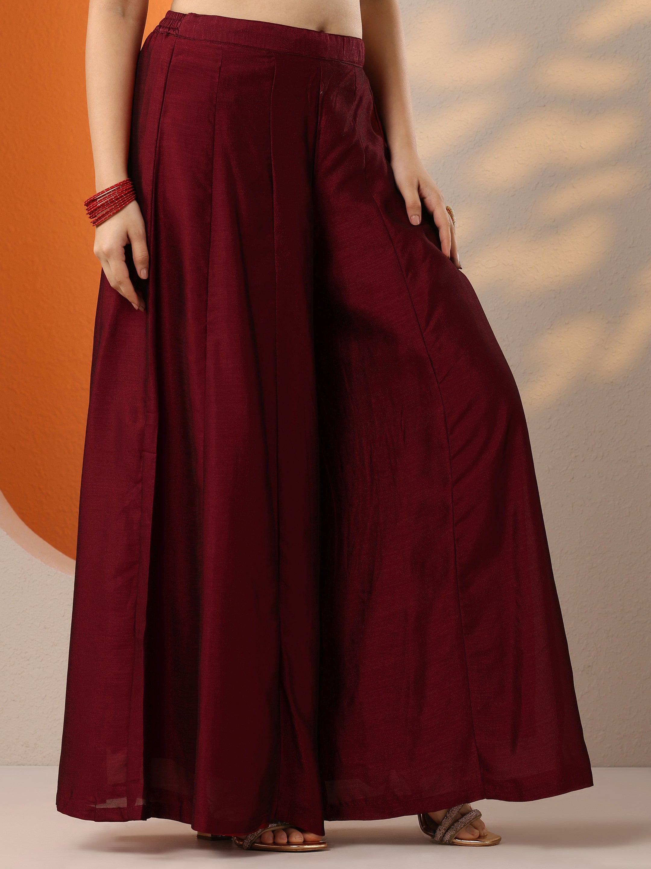 Maroon Embroidered Silk Blend Straight Suit Set With Dupatta
