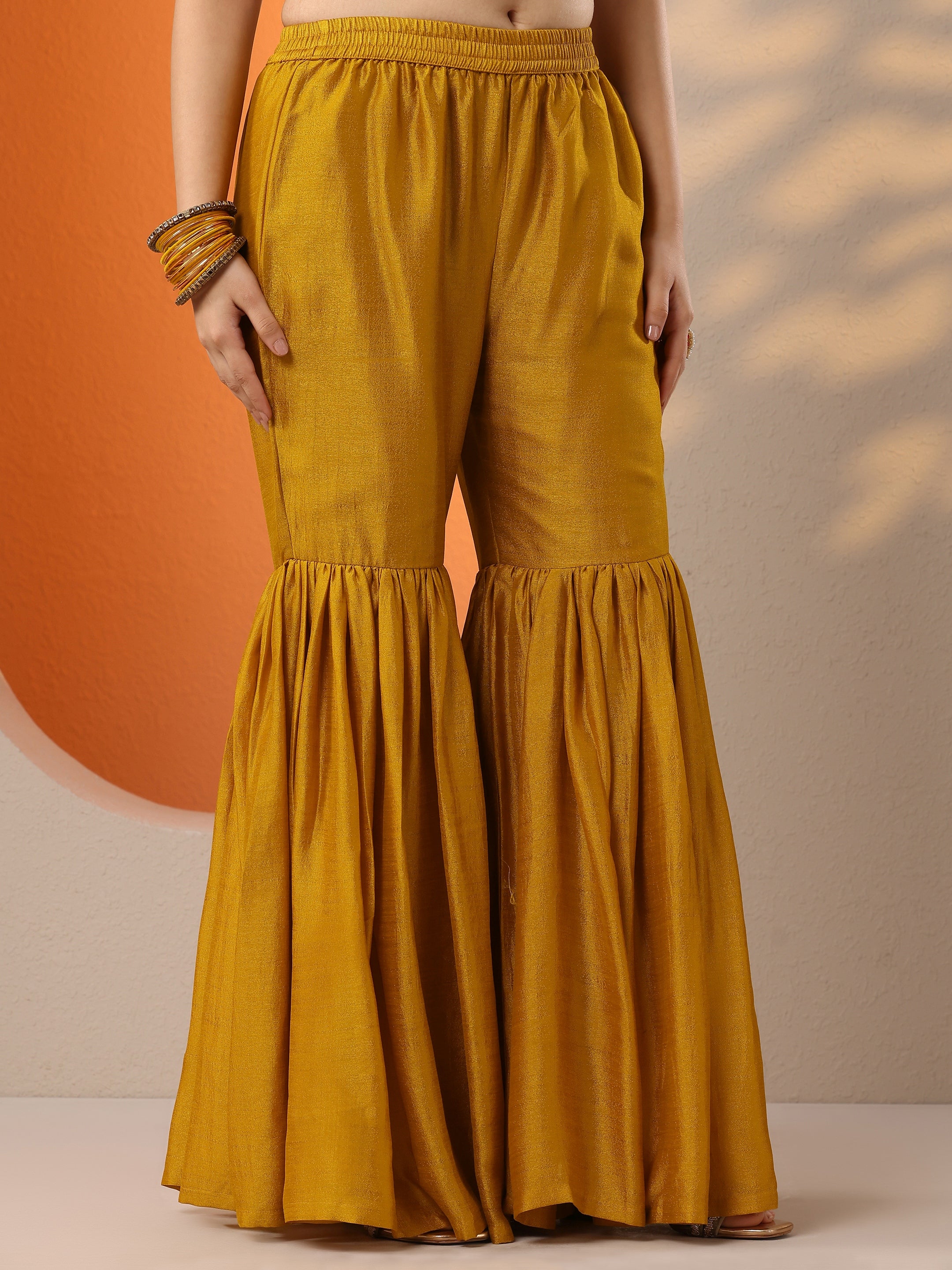 Mustard Embroidered Silk Blend Straight Suit Set With Dupatta