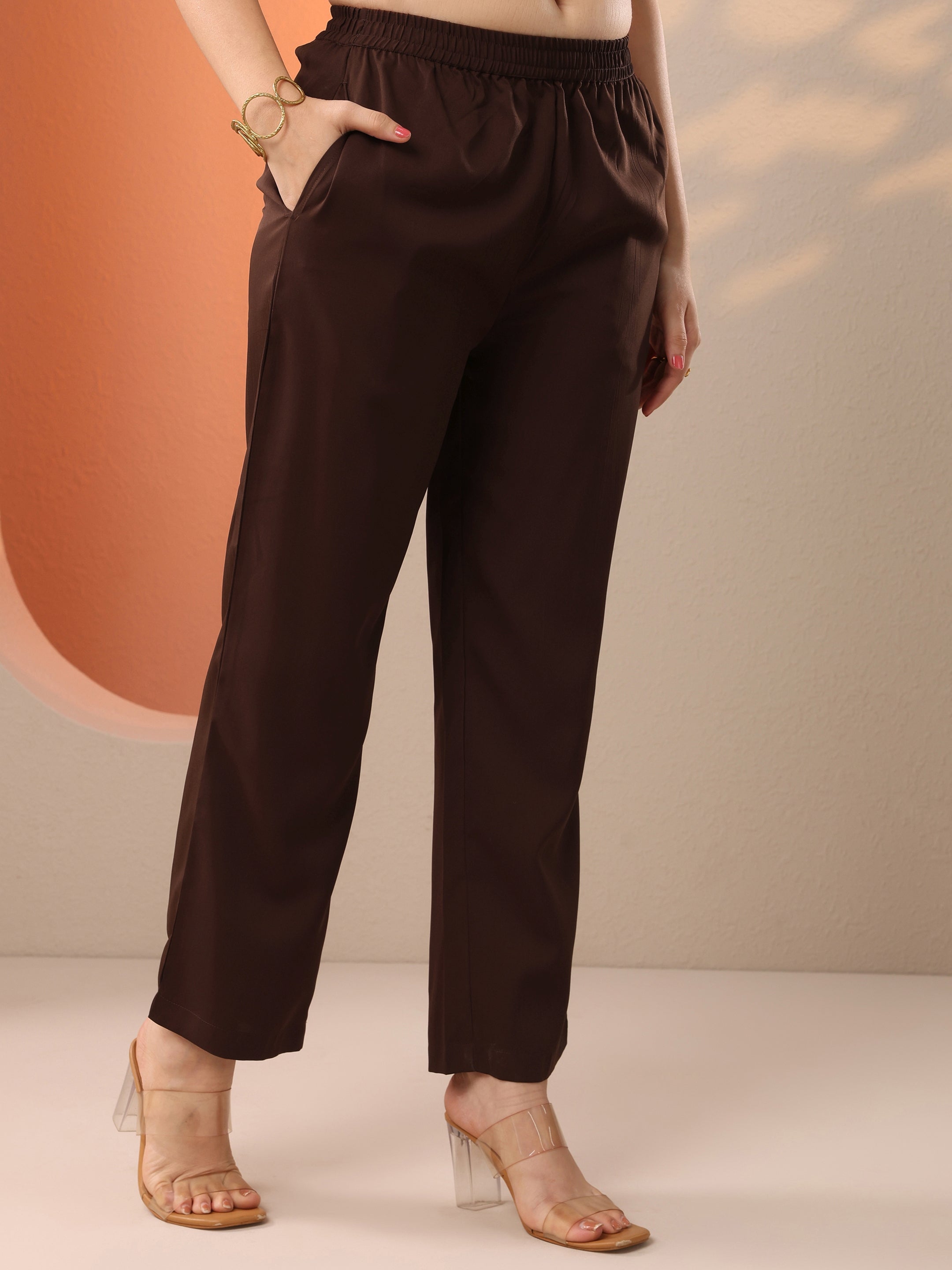 Brown Woven Design Silk Blend Straight Suit Set With Dupatta