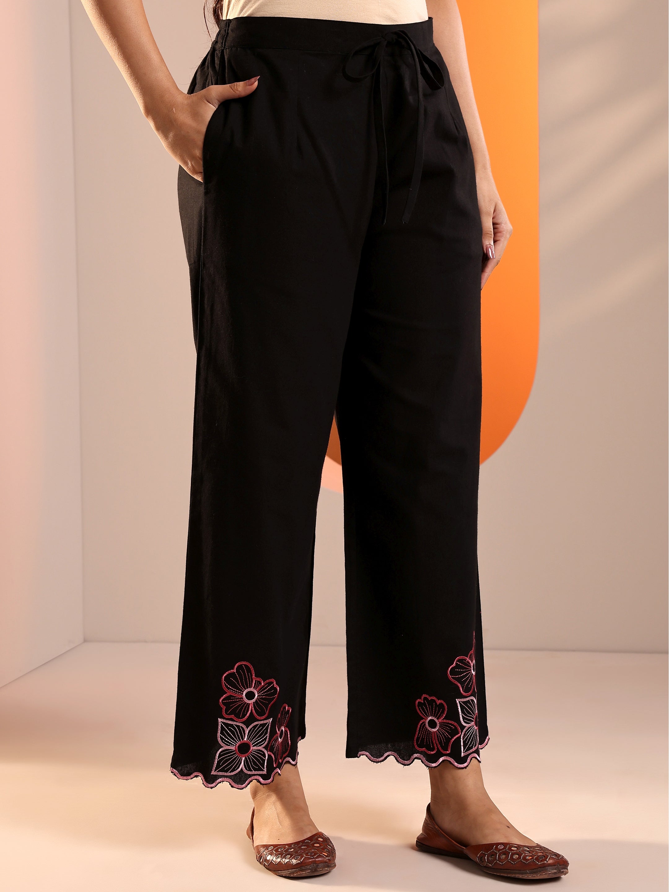 Black Embroidered cotton blend Co-Ord Sets