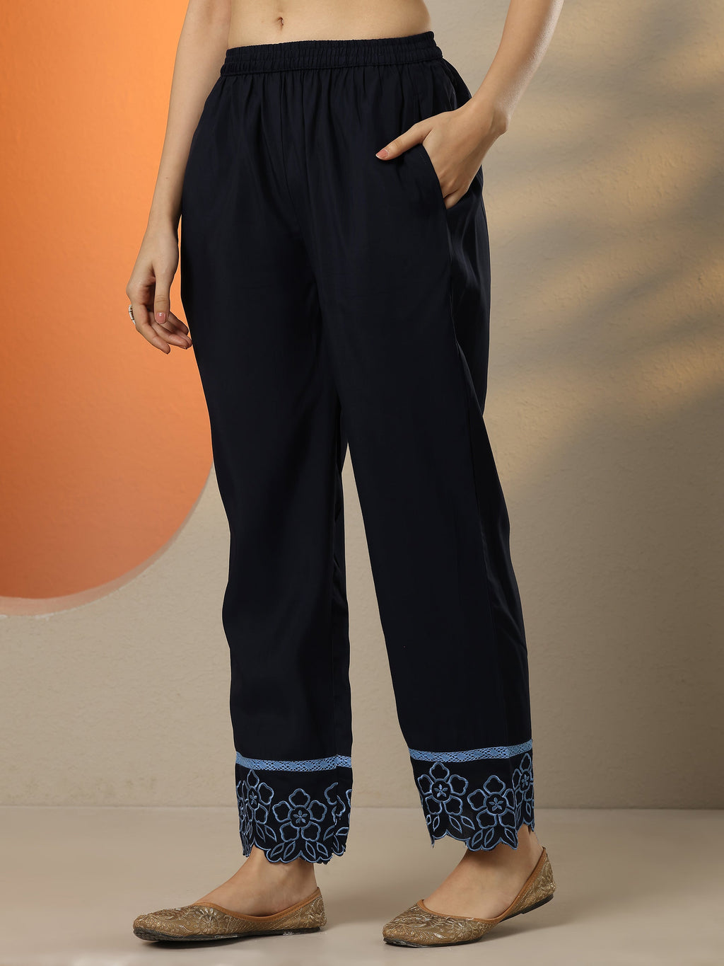 Navy Blue Solid Silk Blend Co-Ord Sets