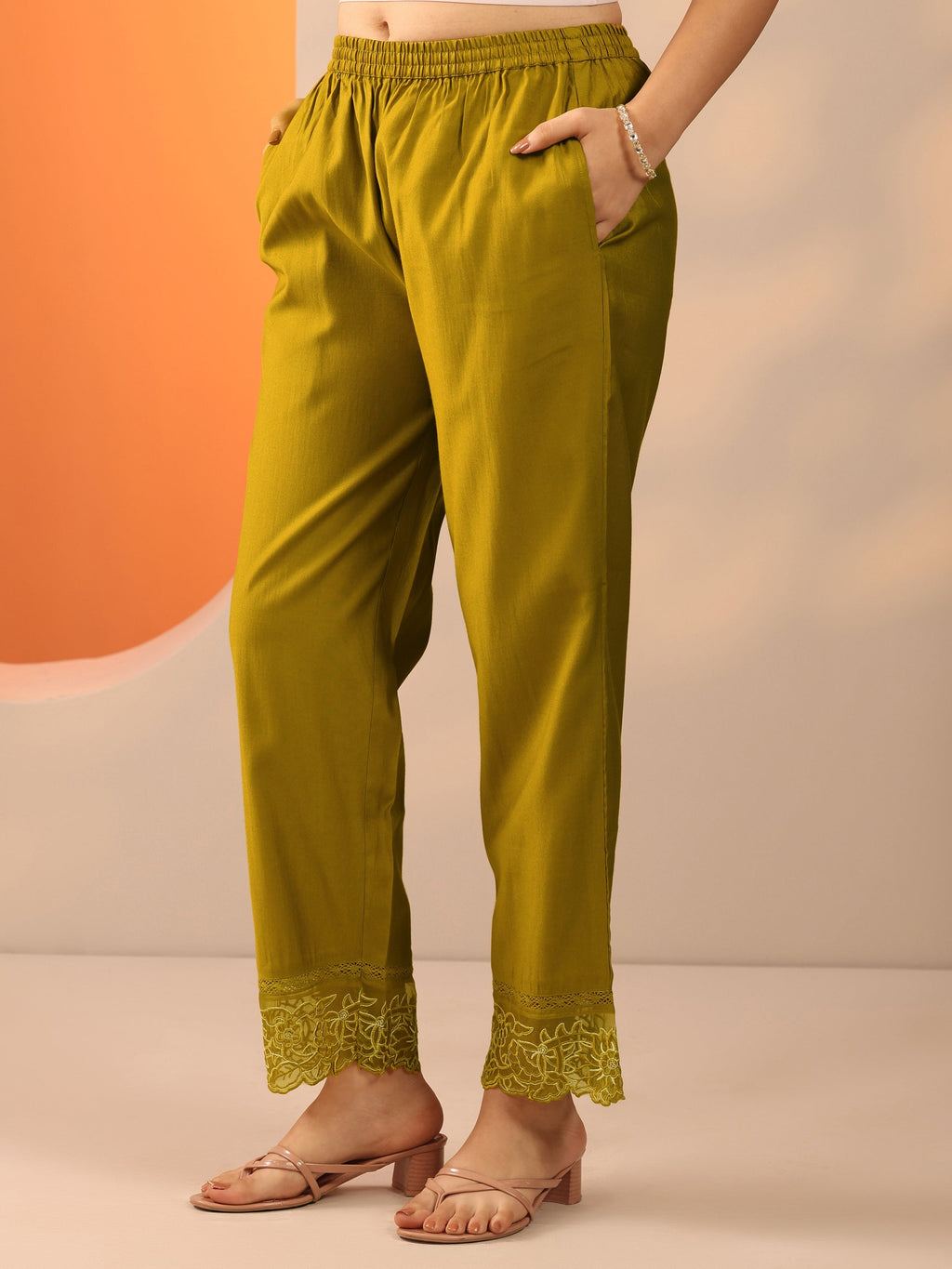 Lime Green Solid Silk Blend Co-Ord Sets