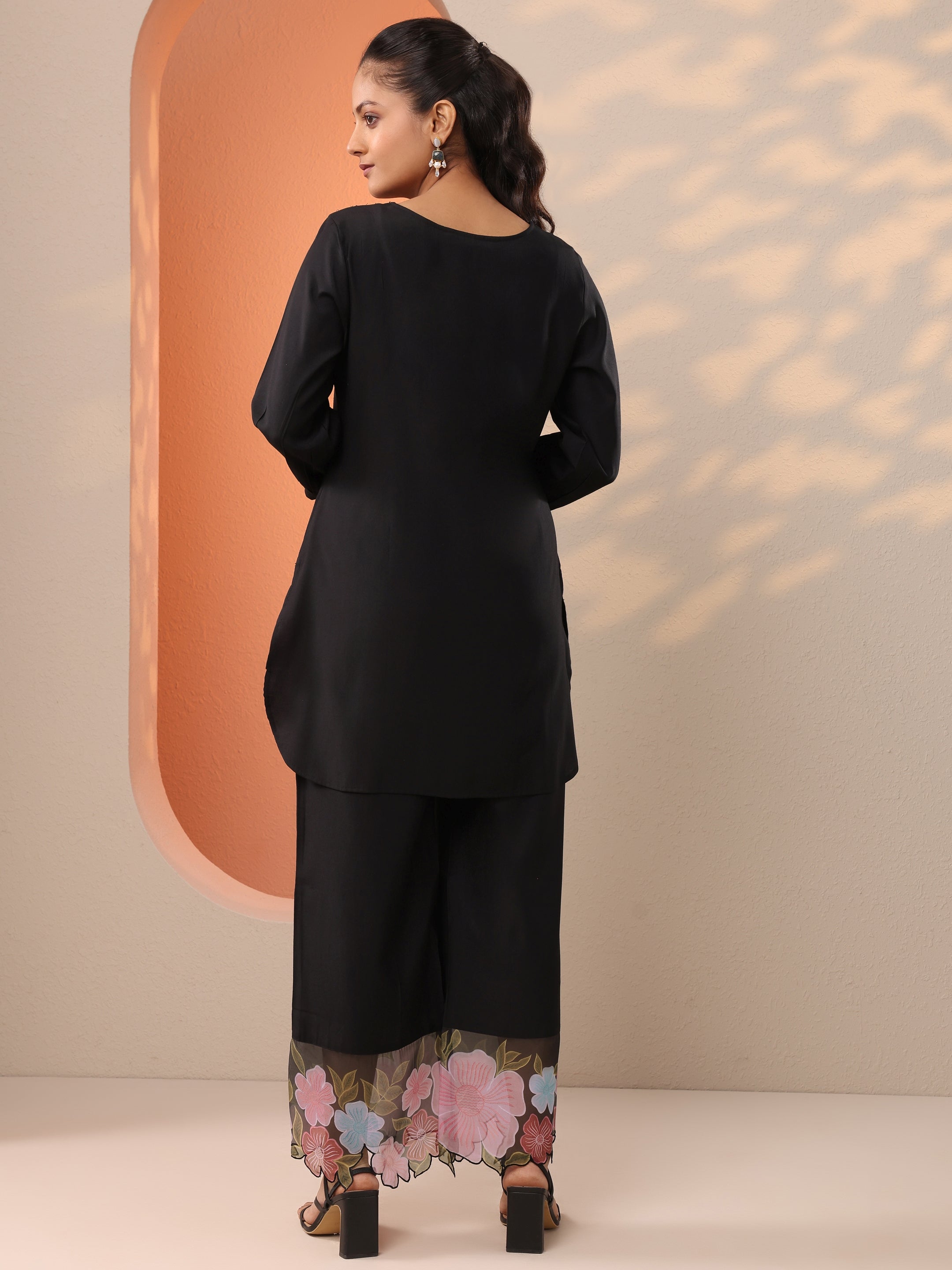 Black Embroidered Silk Blend Co-Ord Sets