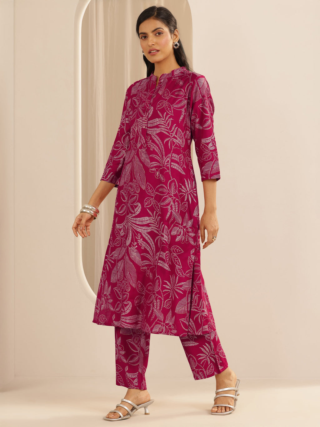 Pink Woven Design Silk Blend Co-Ord Sets