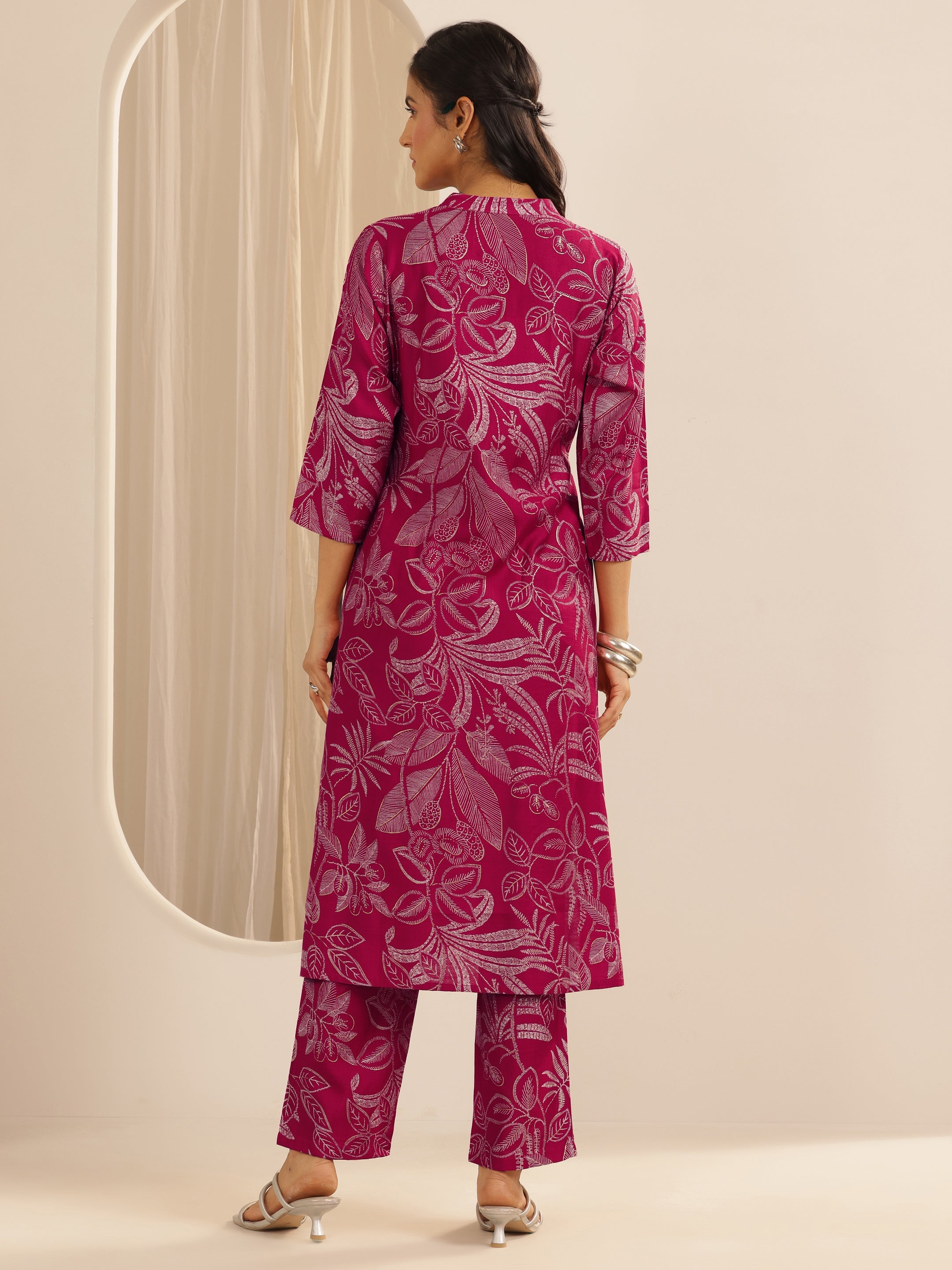 Pink Woven Design Silk Blend Co-Ord Sets