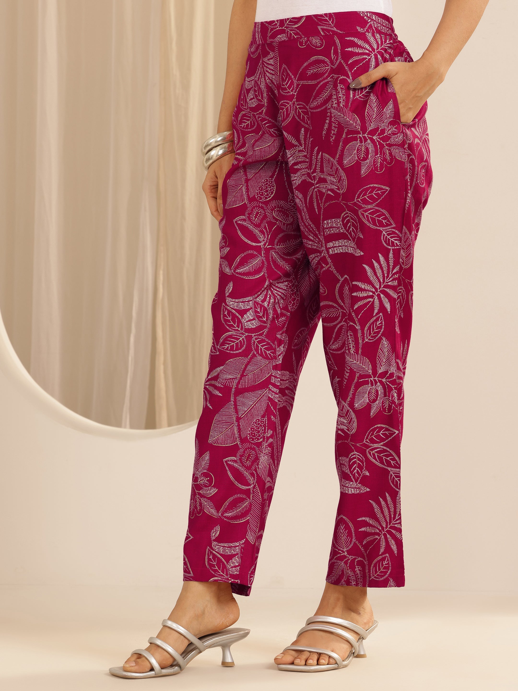 Pink Woven Design Silk Blend Co-Ord Sets