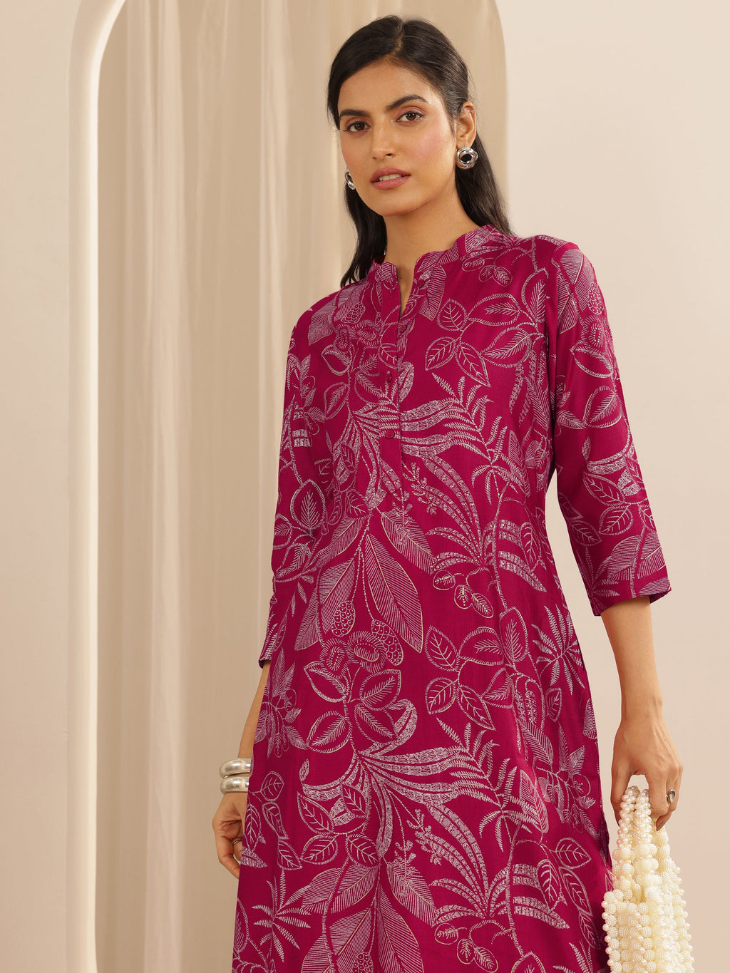 Pink Woven Design Silk Blend Co-Ord Sets