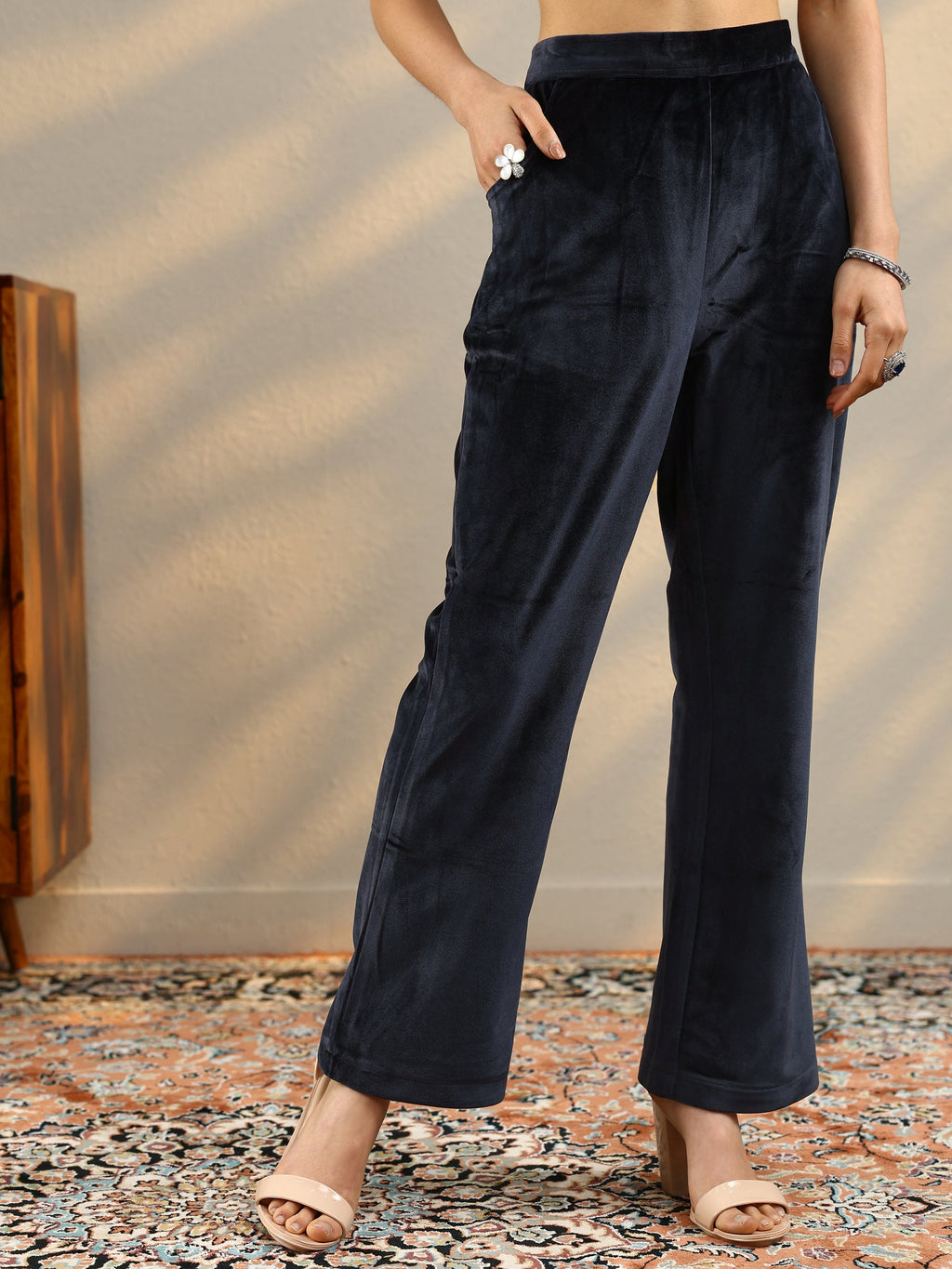 Grey Woven Design Velvet Co-Ord Sets