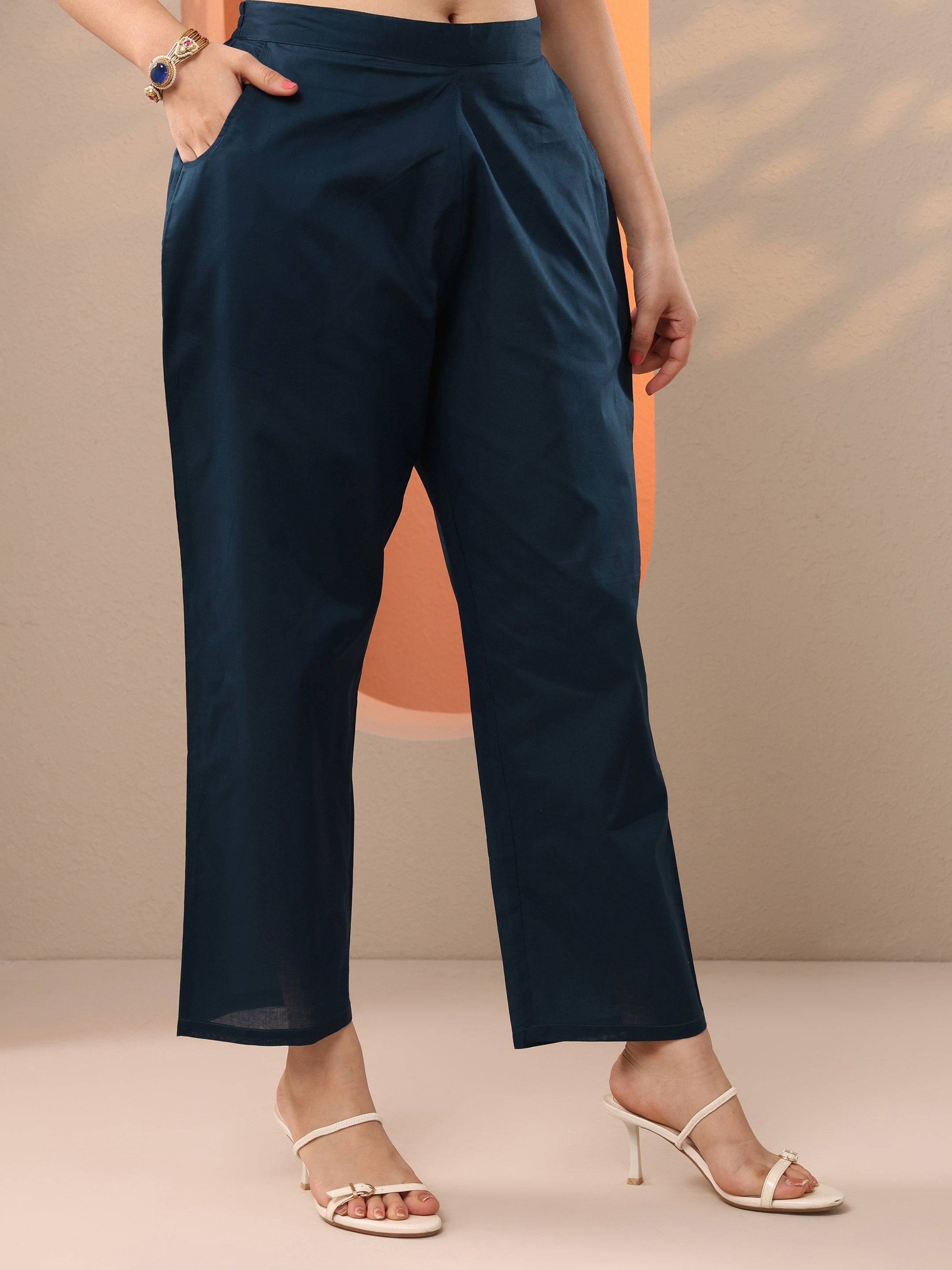 Navy Blue Embroidered Silk Blend Straight Suit Set With Dupatta