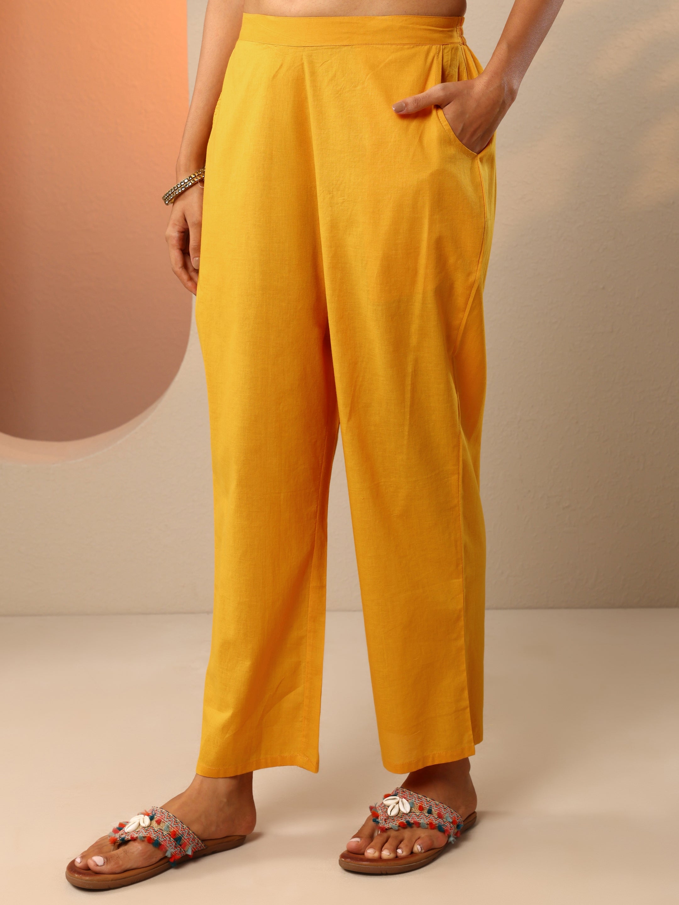 Mustard Embroidered Silk Blend Straight Suit Set With Dupatta