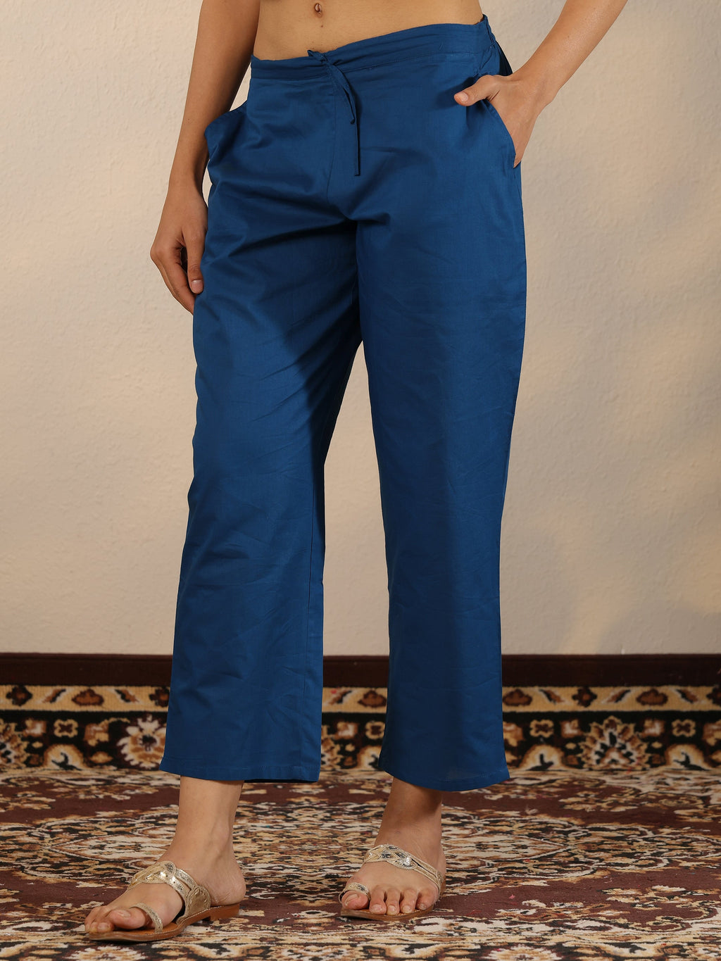 Navy Blue Embroidered Silk Blend  Straight Suit Set With Dupatta