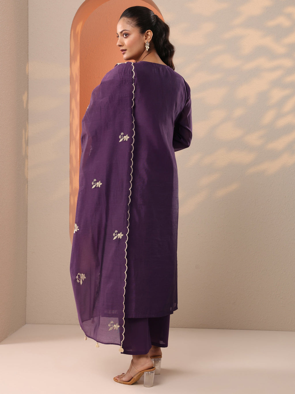 Burgundy Embroidered Silk Blend Straight Suit Set With Dupatta